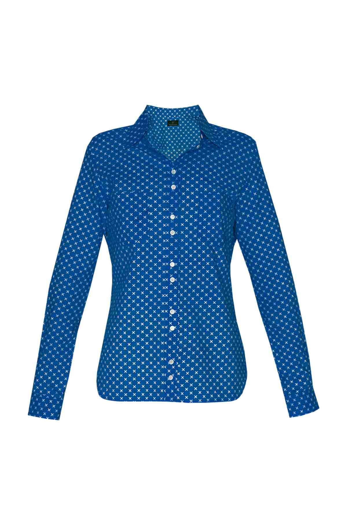 Women's Cotton Shirt - Blue Crosses Debonnaire