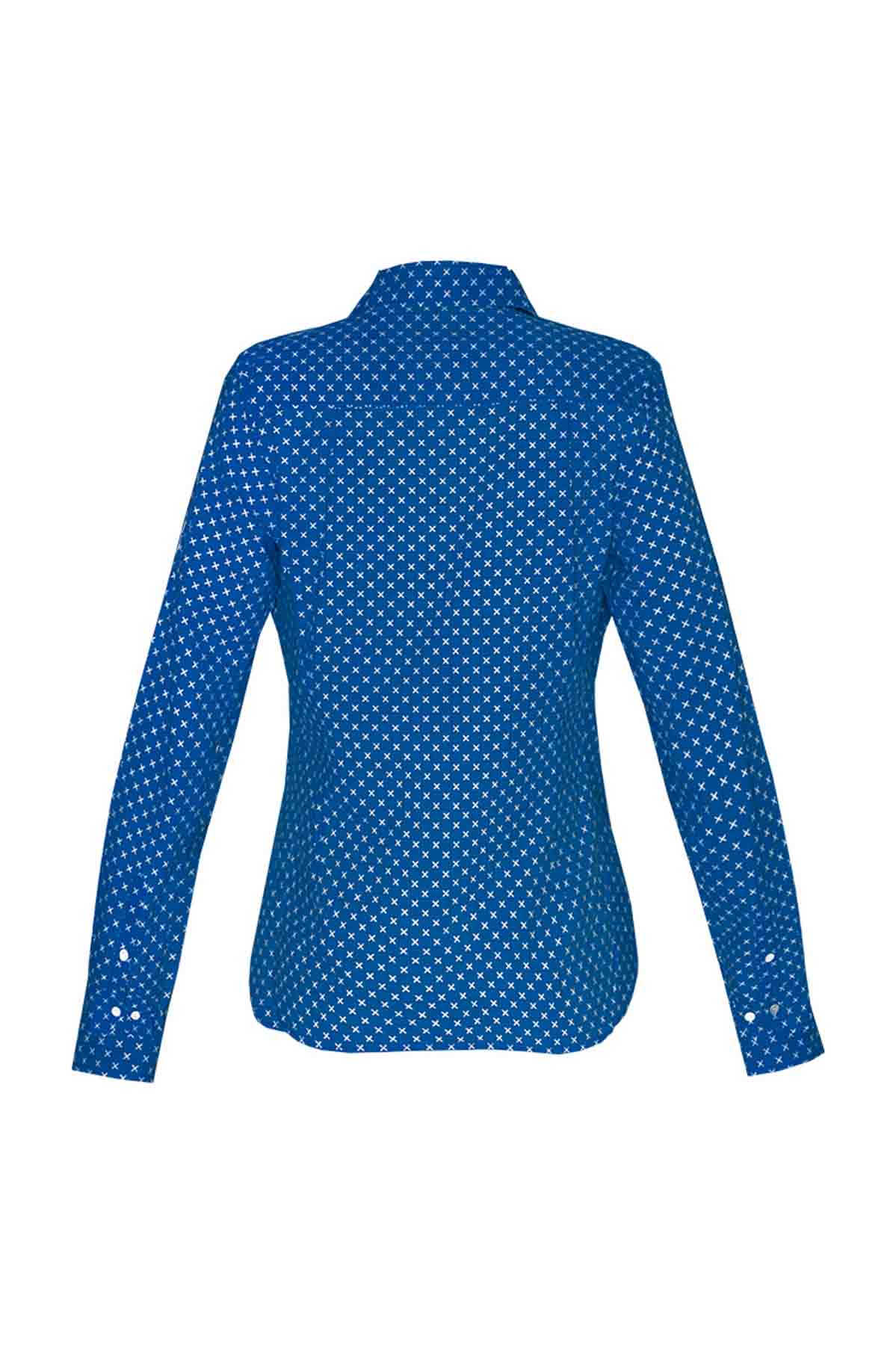 Women's Cotton Shirt - Blue Crosses