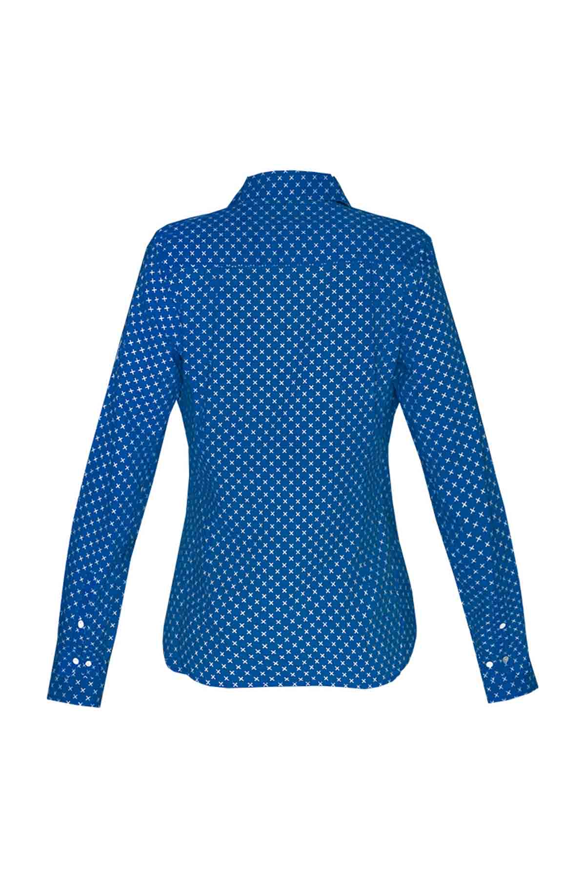 Women's Cotton Shirt - Blue Crosses Debonnaire