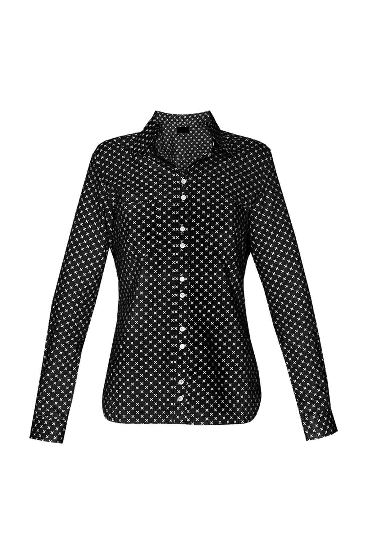 Women's Cotton Shirt - Black Crosses