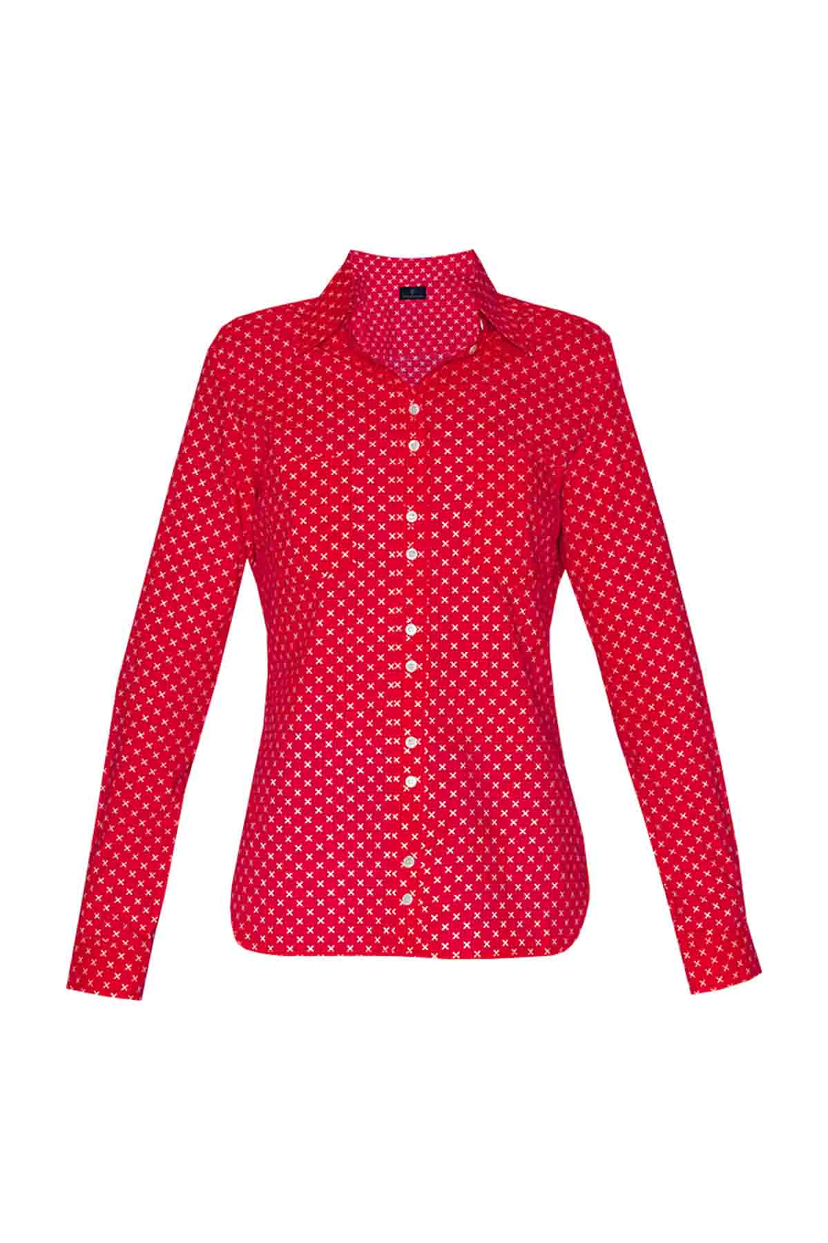 Women's Cotton Shirt - Red Crosses Debonnaire