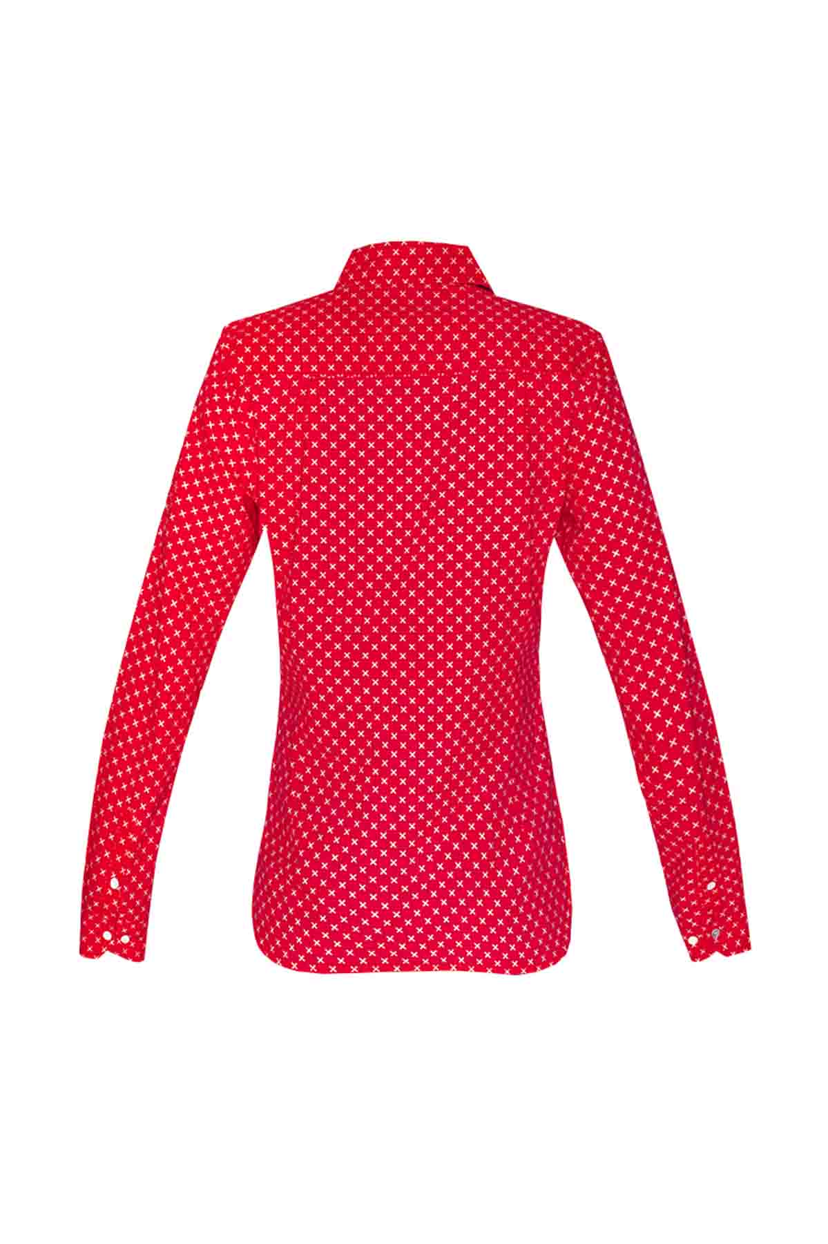 Women's Cotton Shirt - Red Crosses