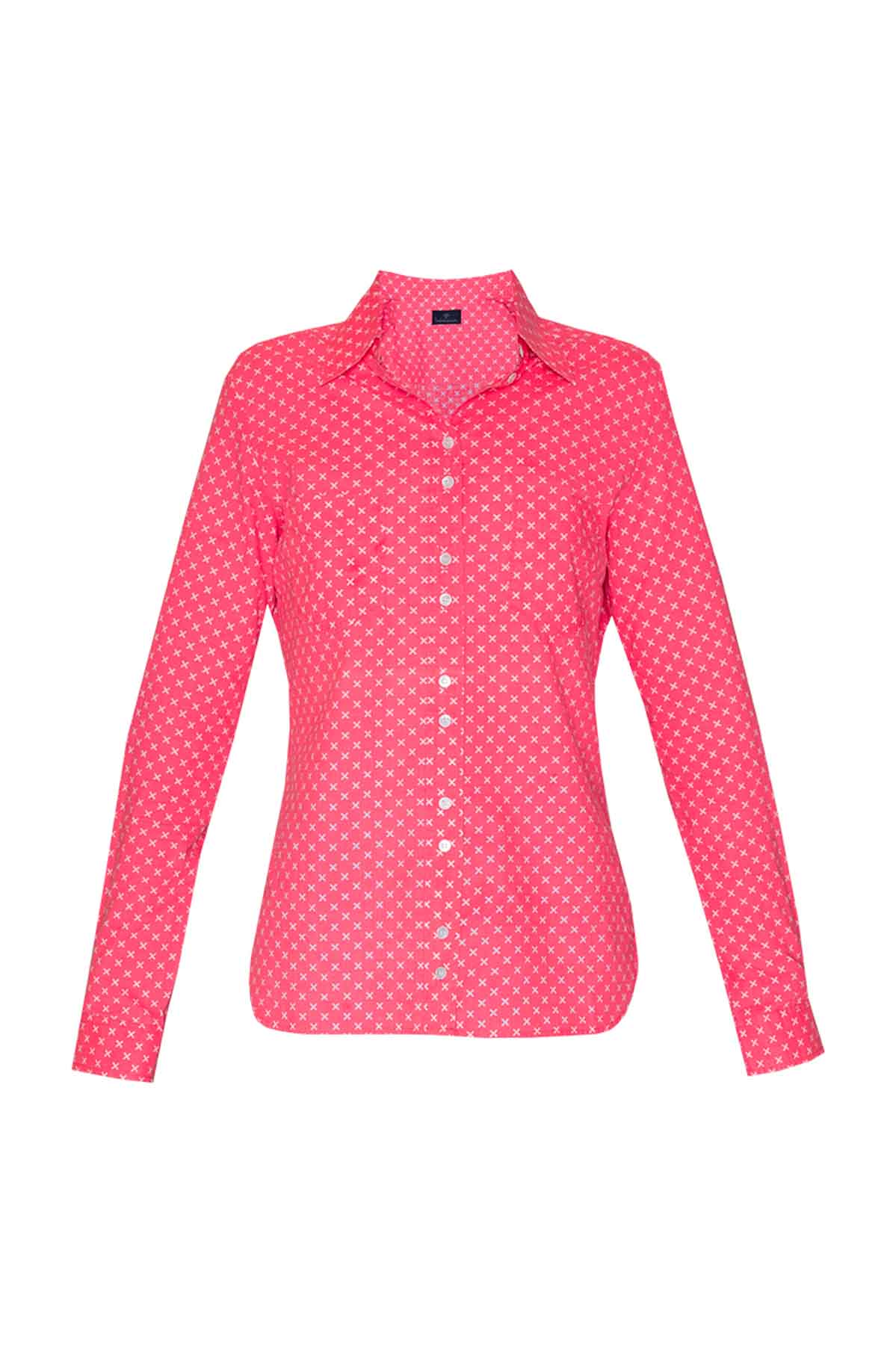 Women's Cotton Shirt - Pink Crosses