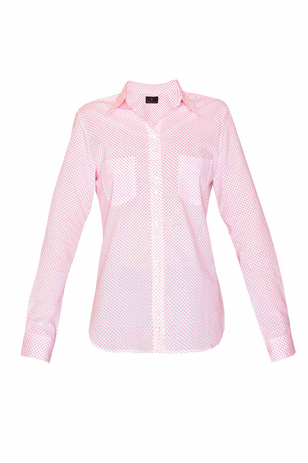 Women's Cotton Shirt - Pink Mini Polka