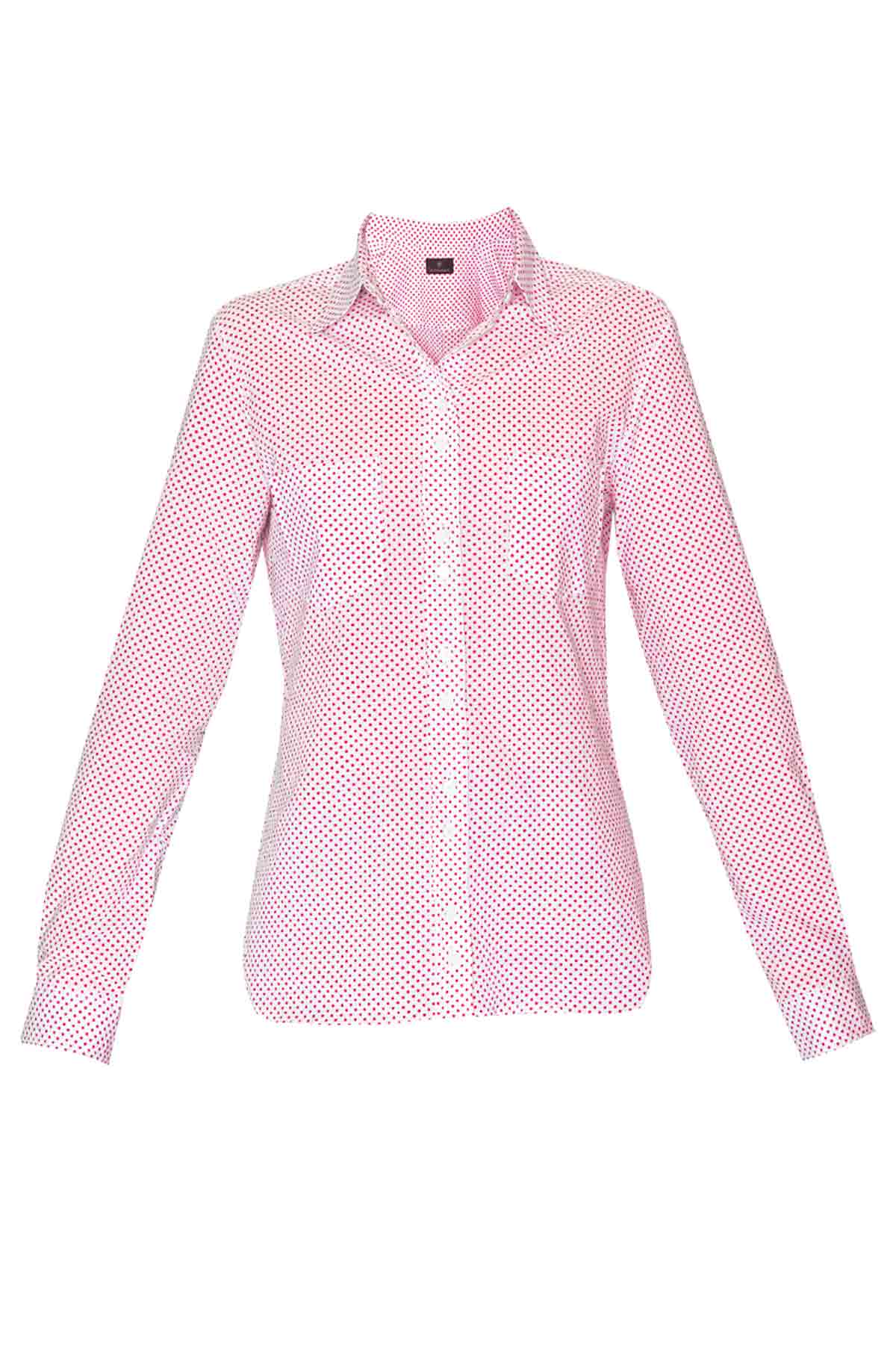 Women's Cotton Shirt - Magenta Mini Polka Debonnaire