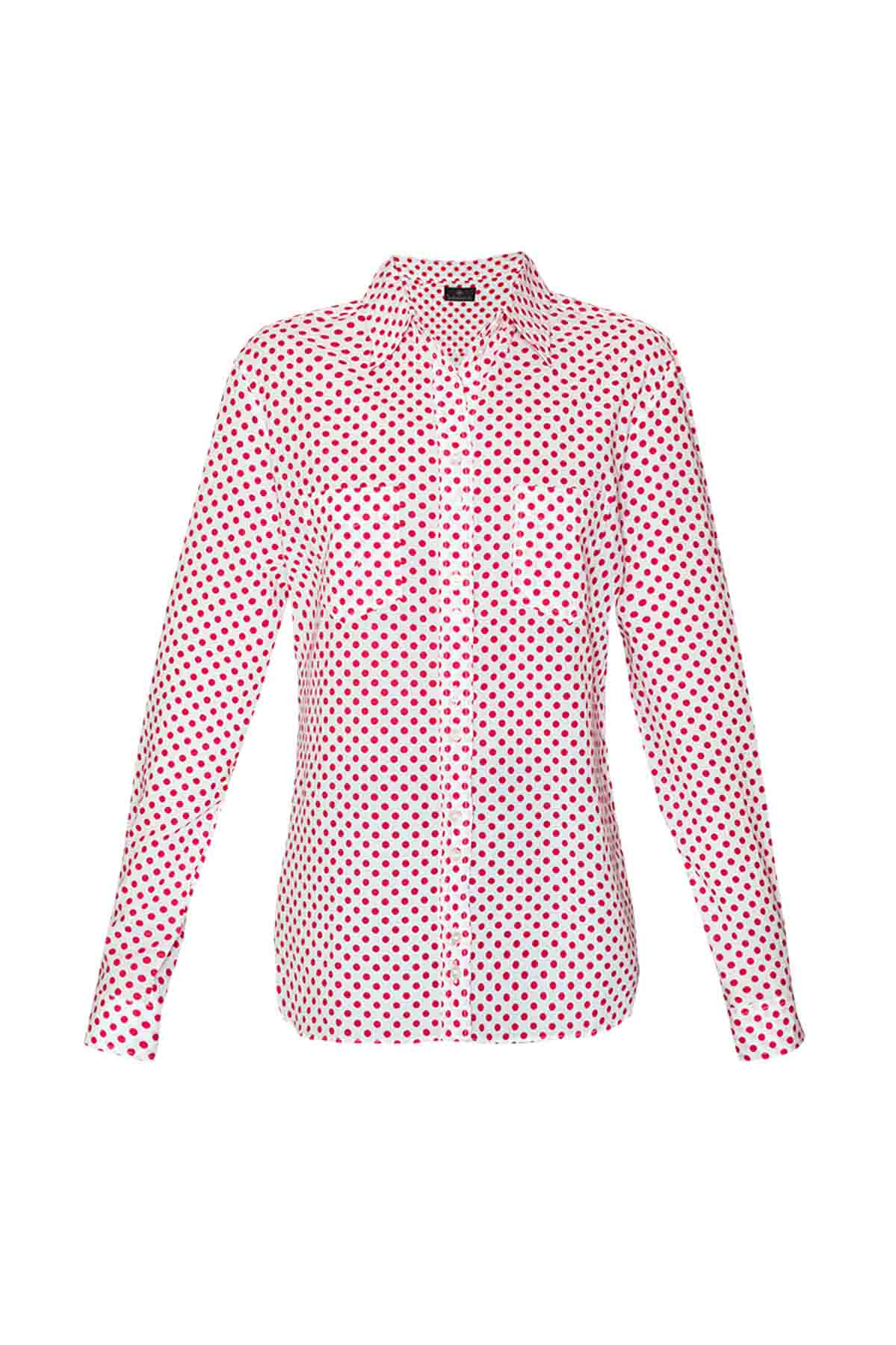 Women's Cotton Shirt - Large Red Polka Dot