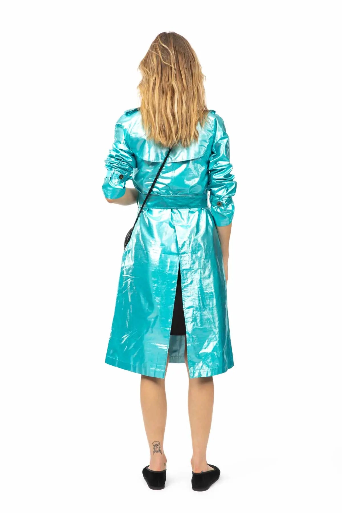 Metallic Silk Trench - Turquoise Debonnaire