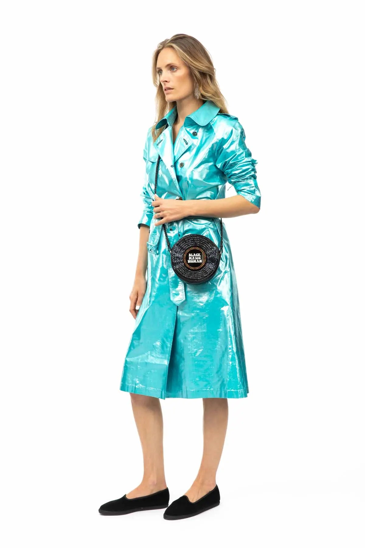 Metallic Silk Trench - Turquoise Debonnaire