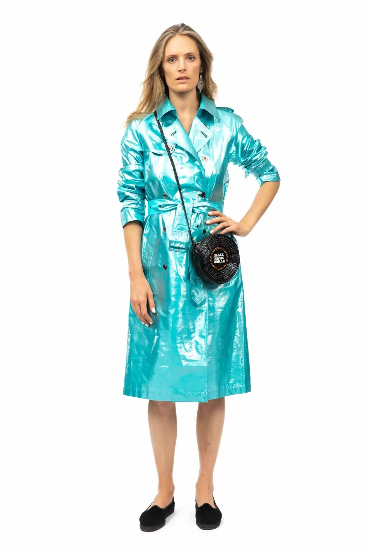 Metallic Silk Trench - Turquoise Debonnaire