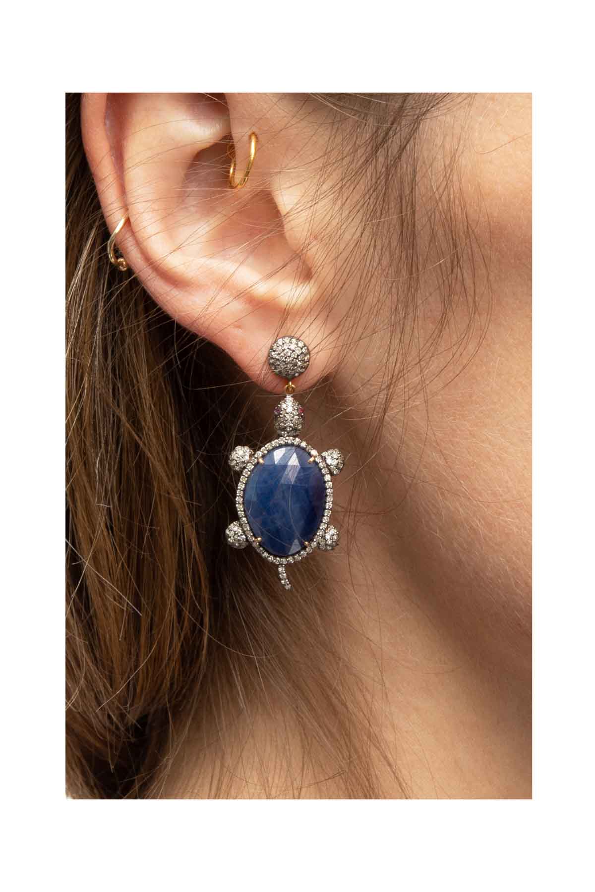 Turtle Sapphire & Diamond Earrings