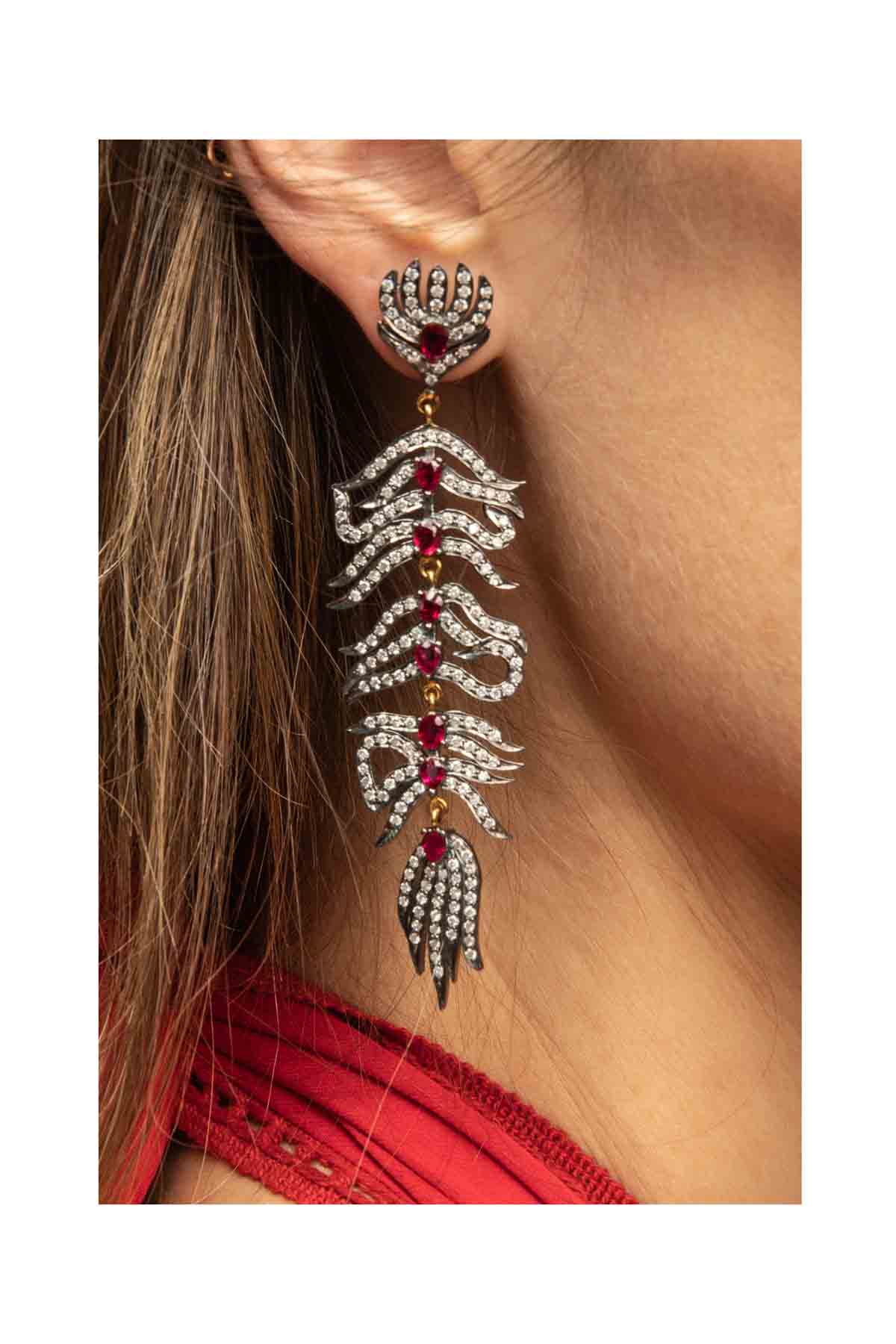 Diamond & Ruby Feather Earrings The Gem Palace