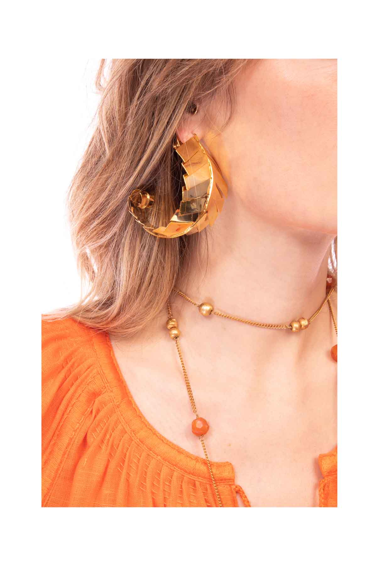 Gold Leaf Hoop Earrings Wai Wai