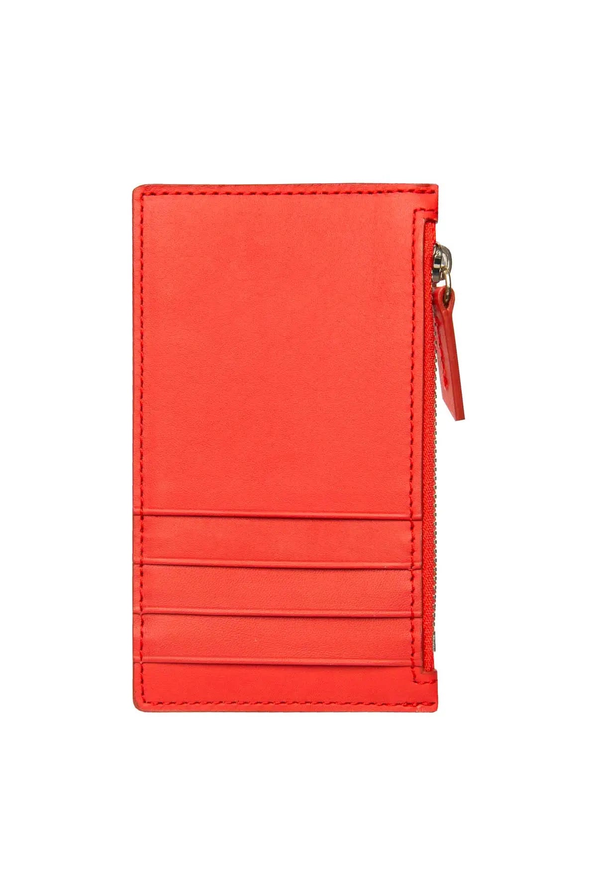 Leather Zip Card Holder - Coral Debonnaire