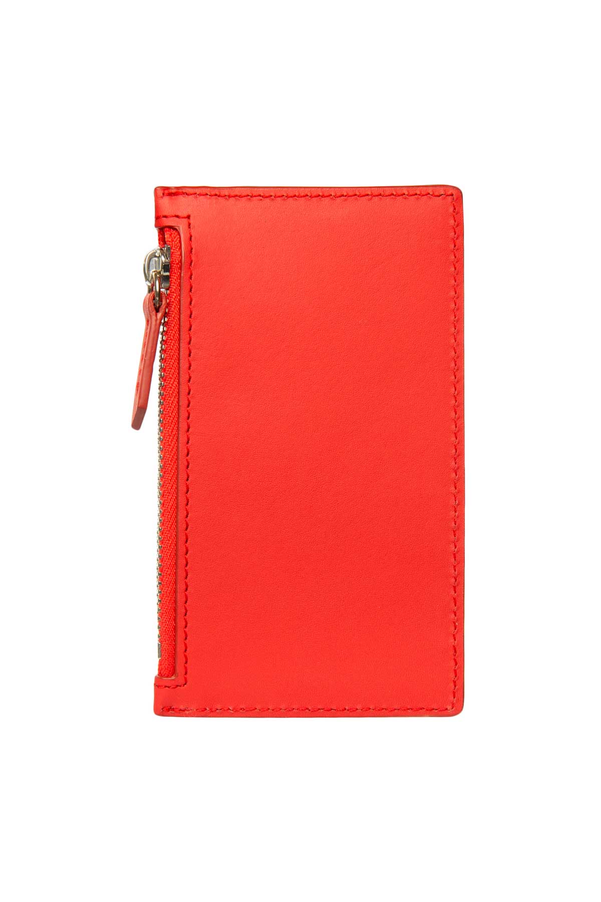 Leather Zip Card Holder - Coral