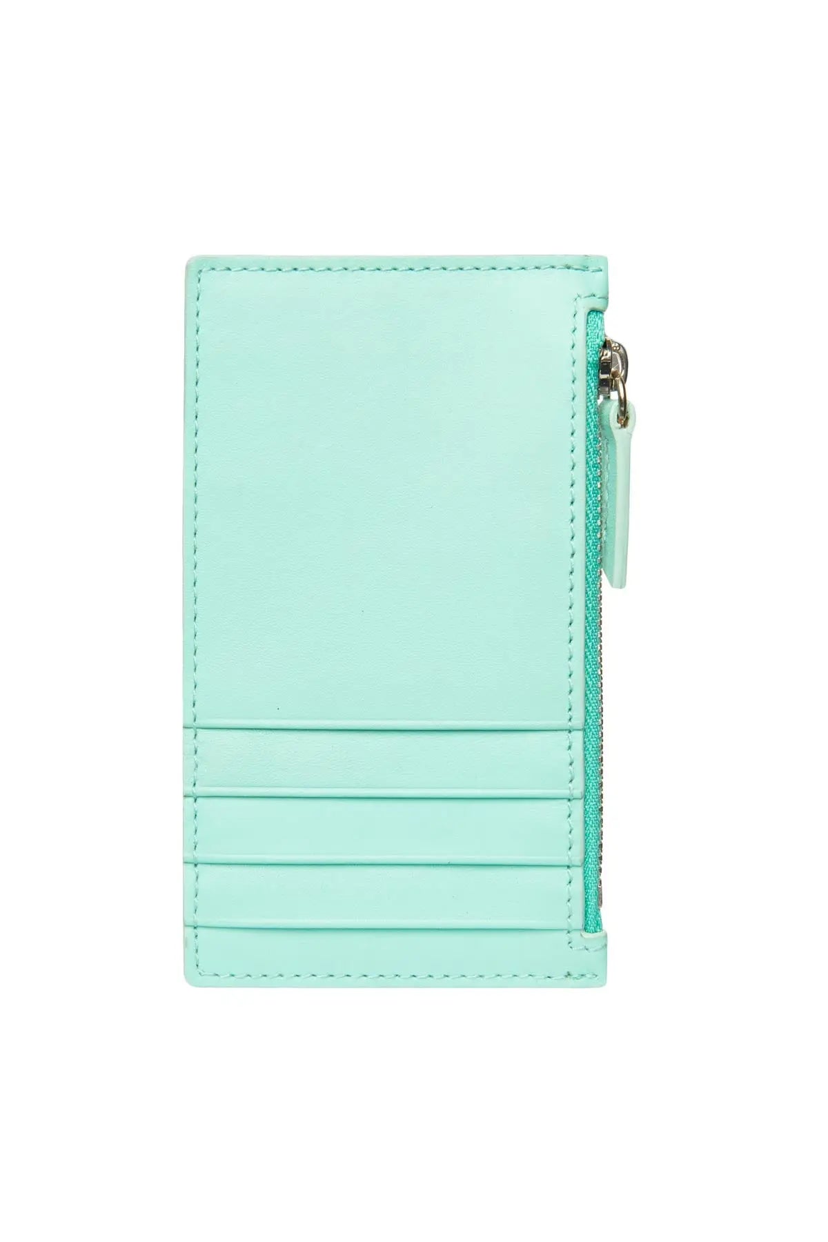 Leather Zip Card Holder - Tiffany Blue Debonnaire