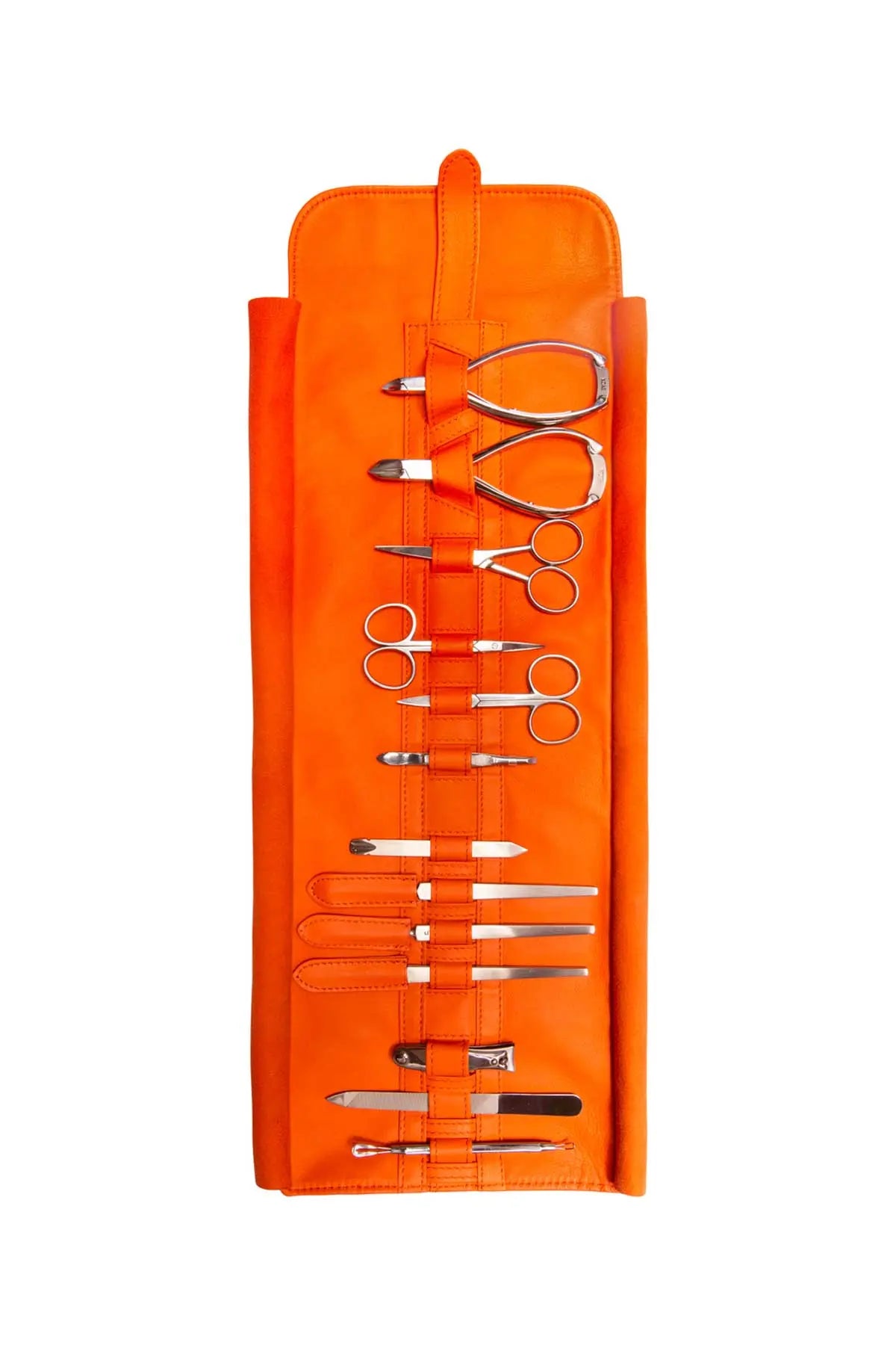 Lambskin Roll-Up Manicure Set - Orange Lorenzi
