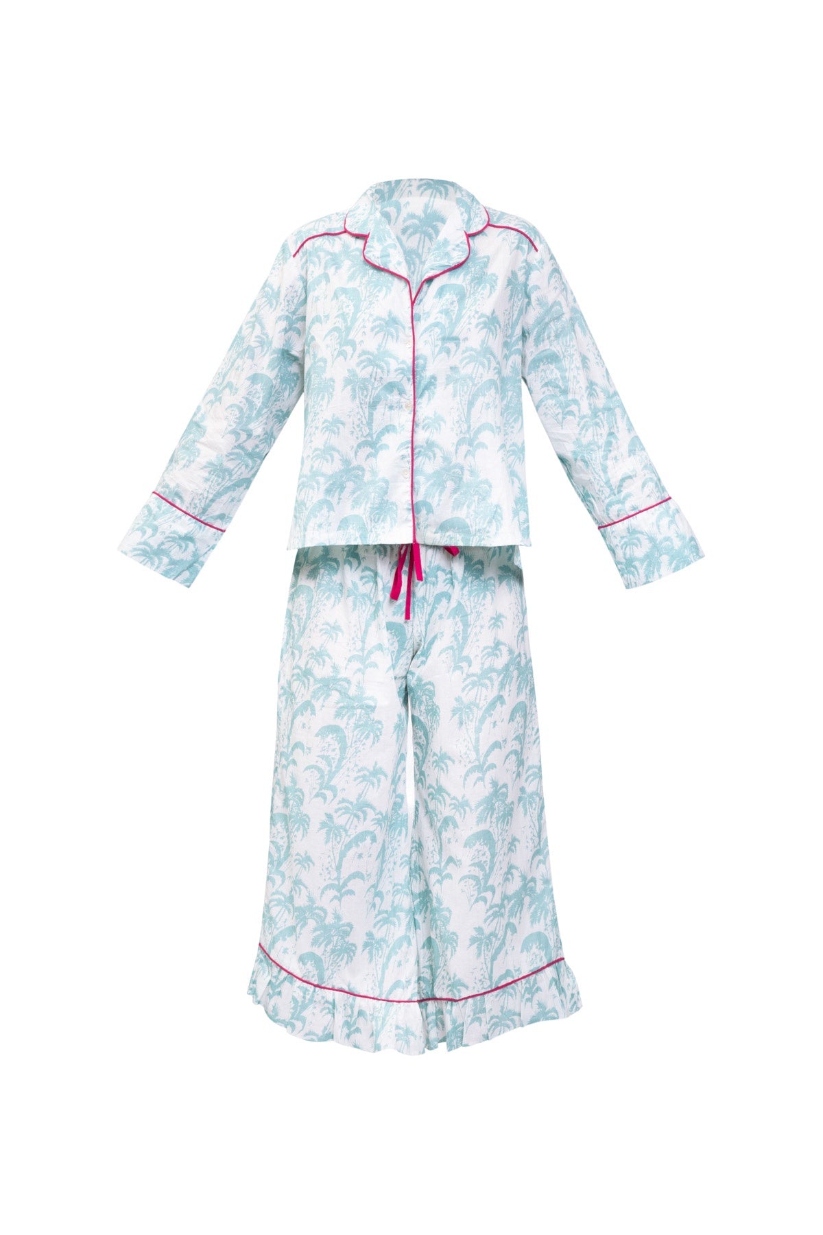 Frill Women's Cotton Pyjamas - Turquoise