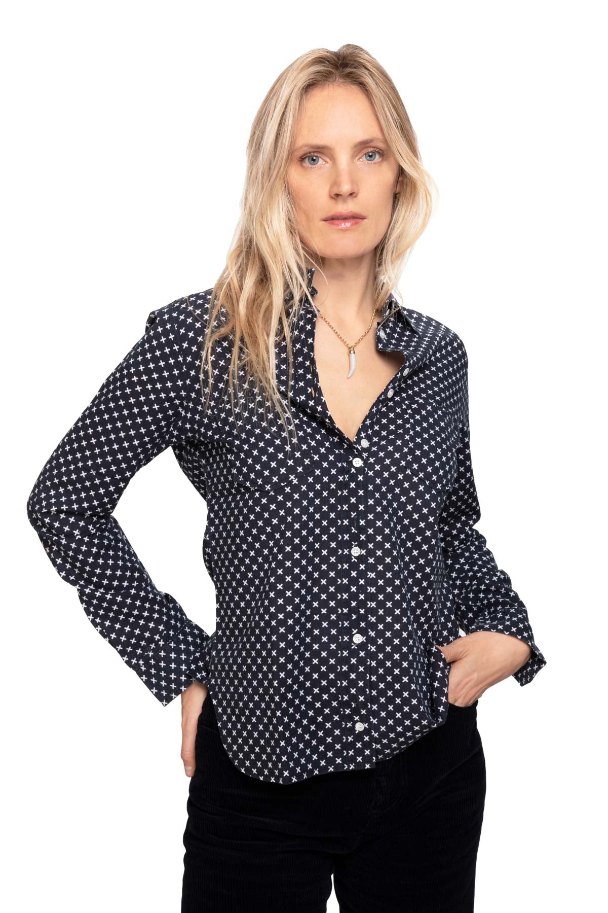 Women's Cotton Shirt - Black Crosses