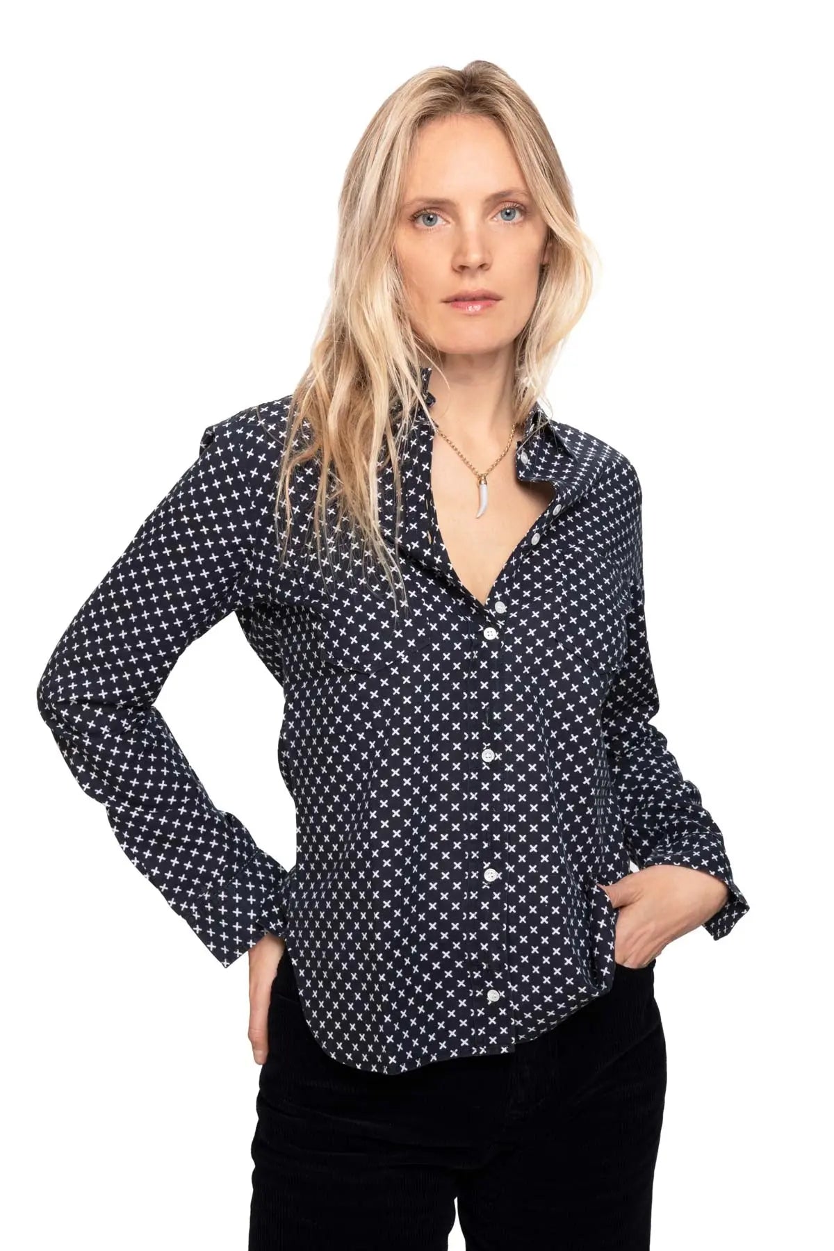 Women's Cotton Shirt - Black Crosses Debonnaire