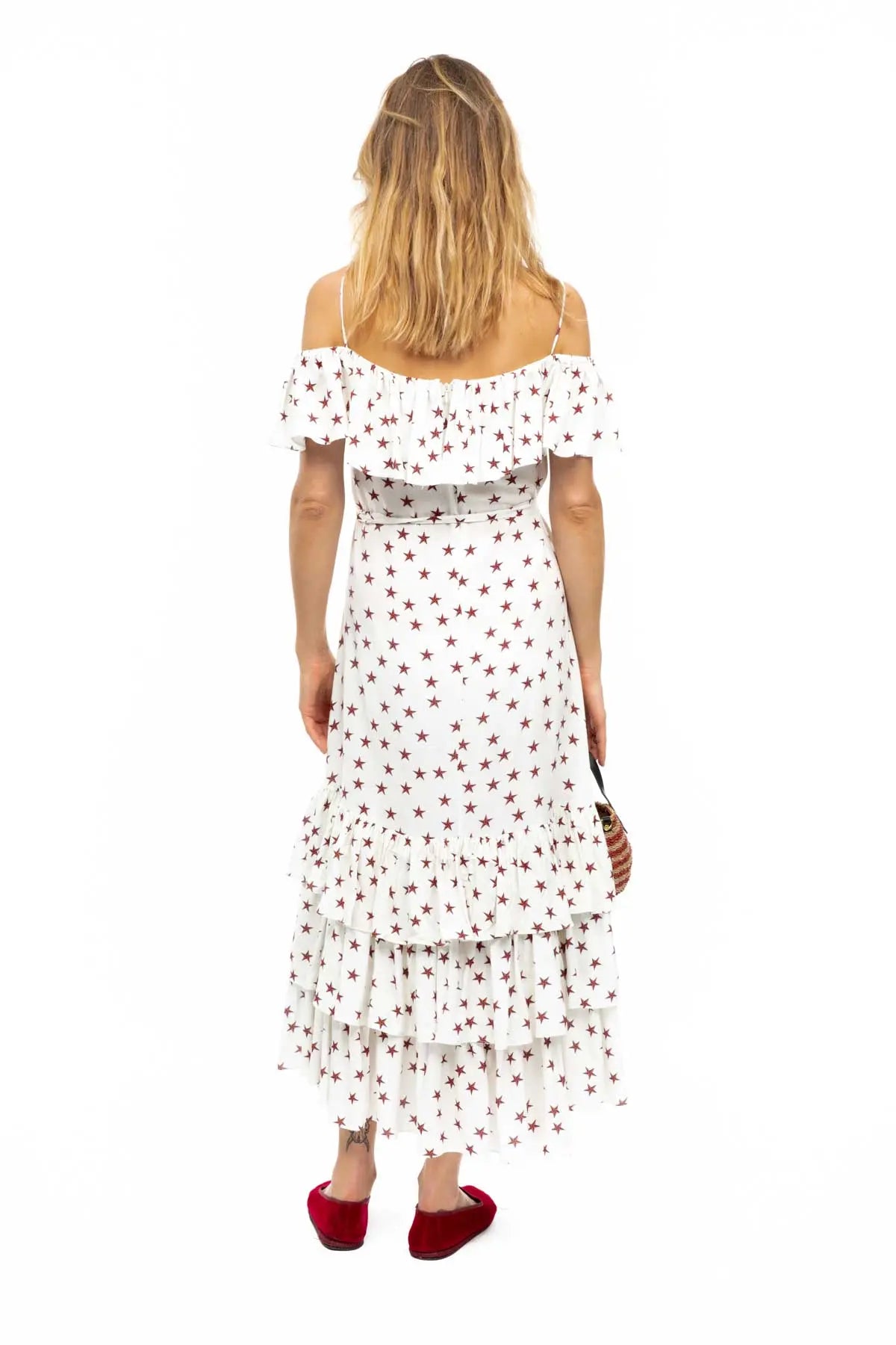 Off Shoulder Ruffle Dress - White Star Debonnaire