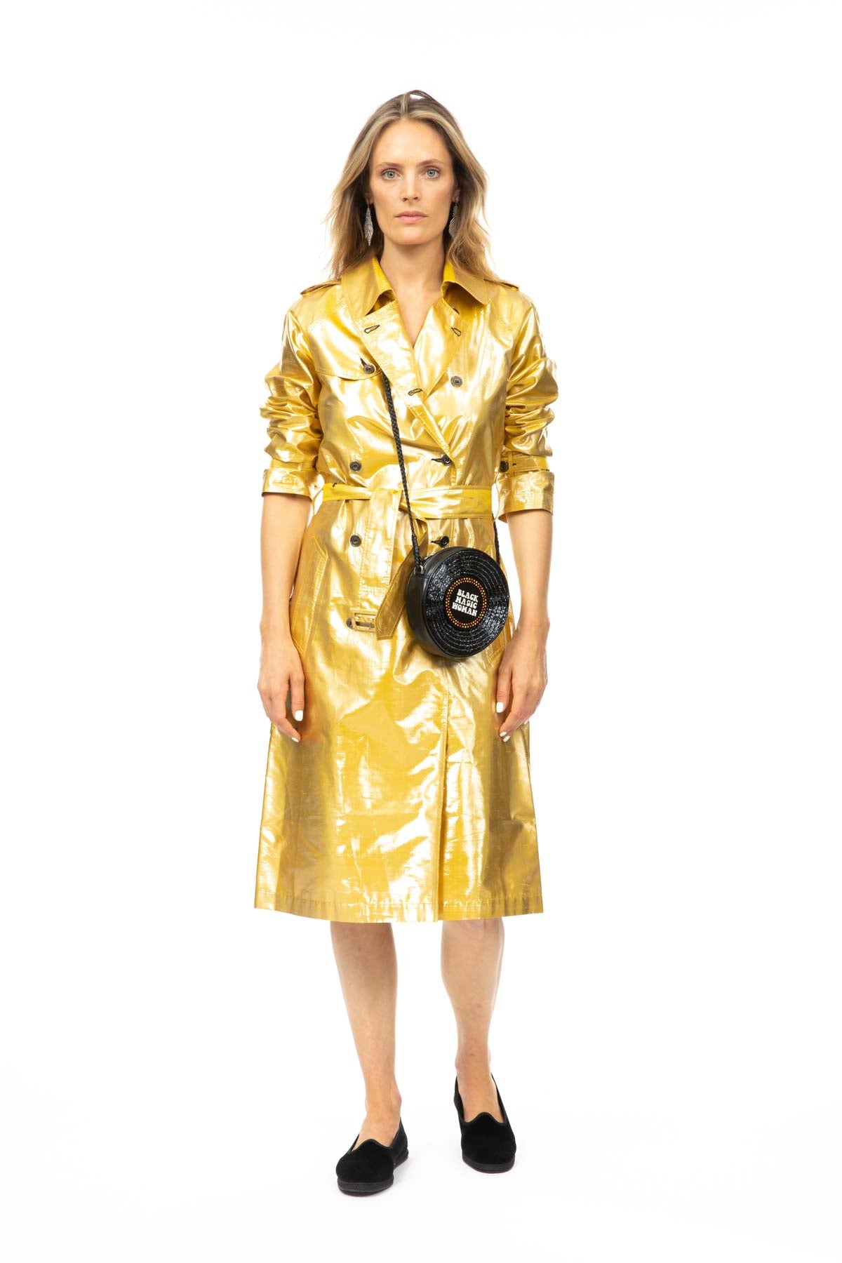 Metallic Silk Trench - Yellow Gold