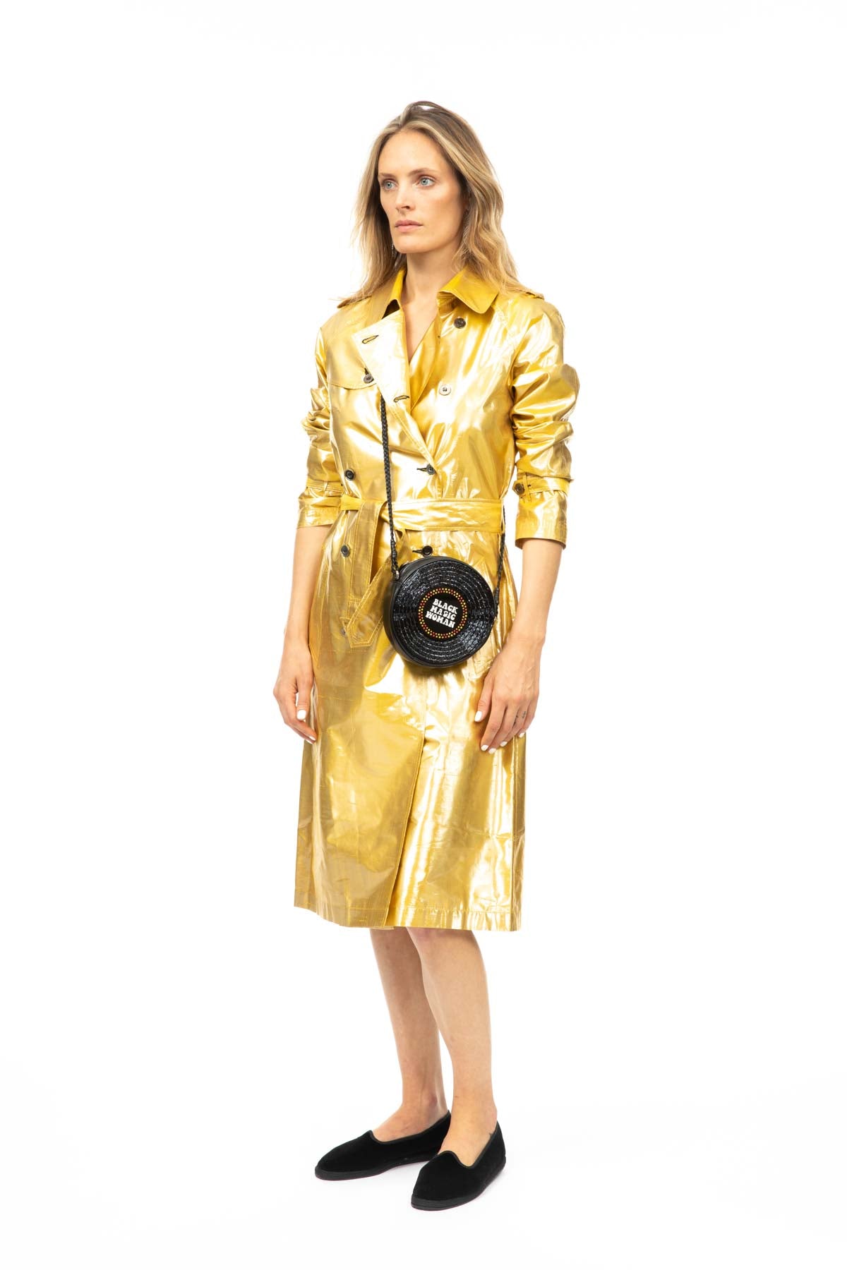 Metallic Silk Trench - Yellow Gold