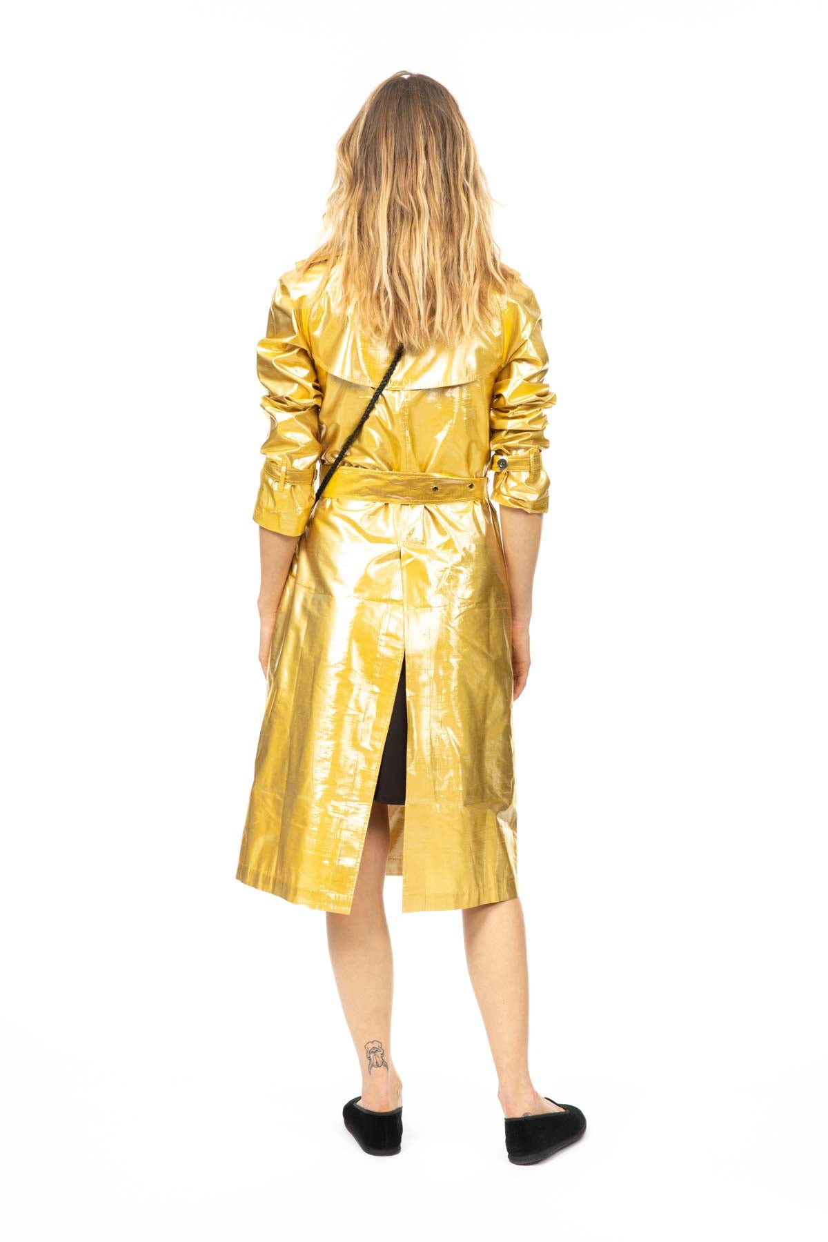 Metallic Silk Trench - Yellow Gold