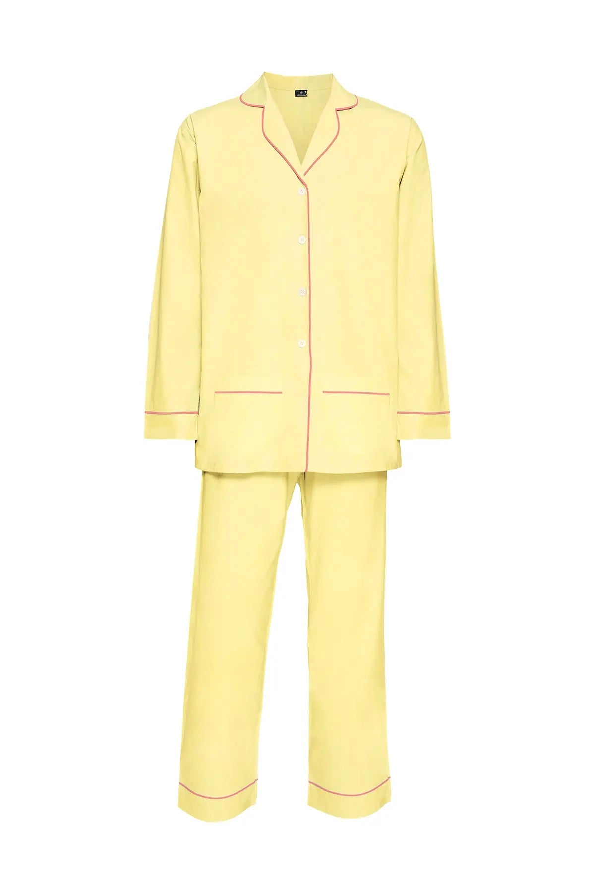 Women's Cotton Pyjamas - Yellow & Pink Piping Debonnaire
