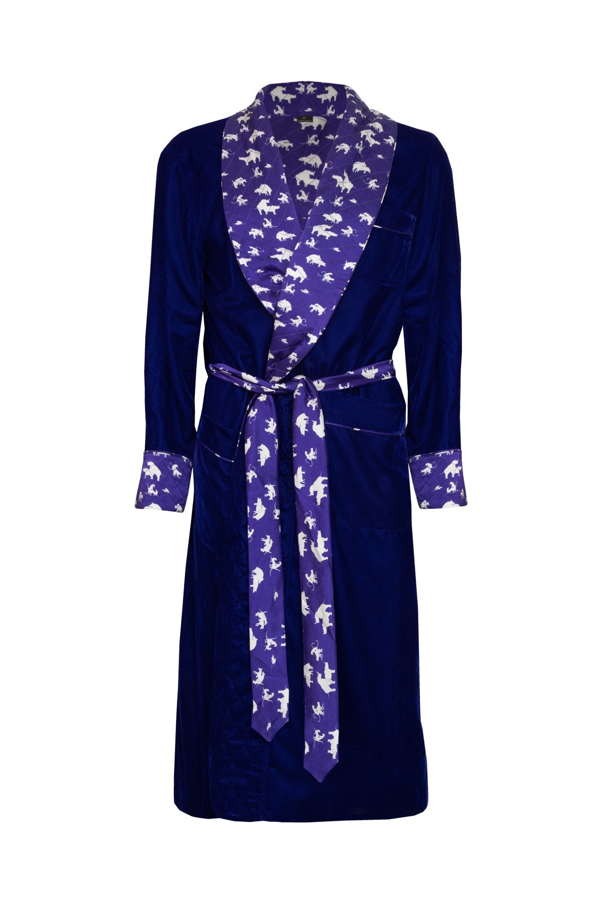 Silk & Velvet Naughty Print Dressing Gown - Blue Silk & Velvet Naughty Print Dressing Gown - Blue