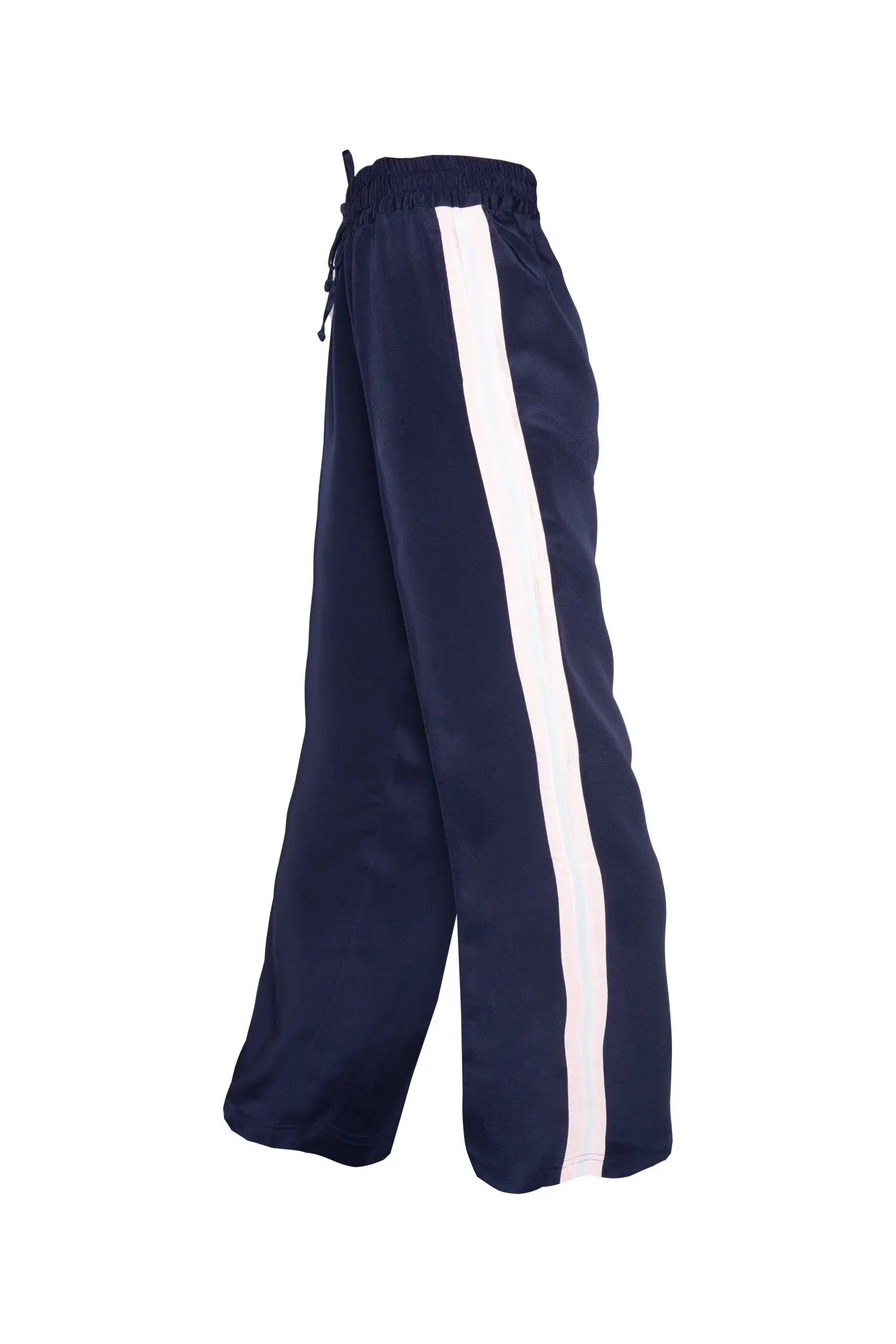 Classic Silk Joggers - Navy With Pink & White Stripe Serena Bute