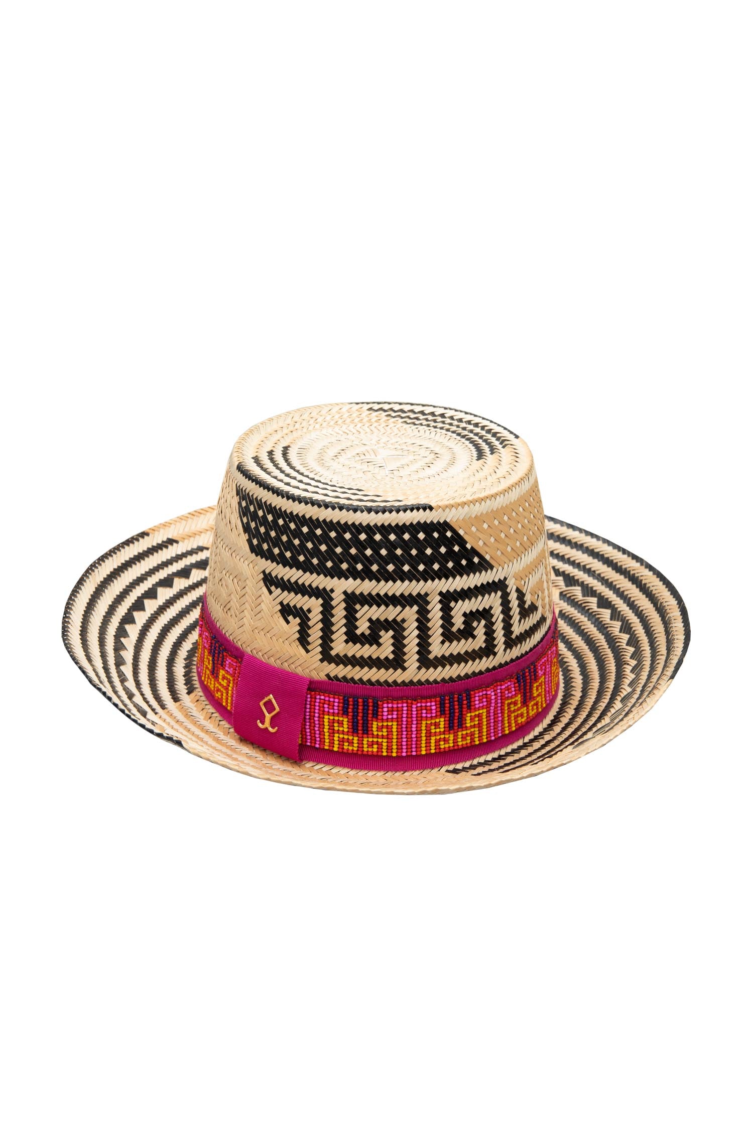 Straw Hat - Beaded Pink & Yellow