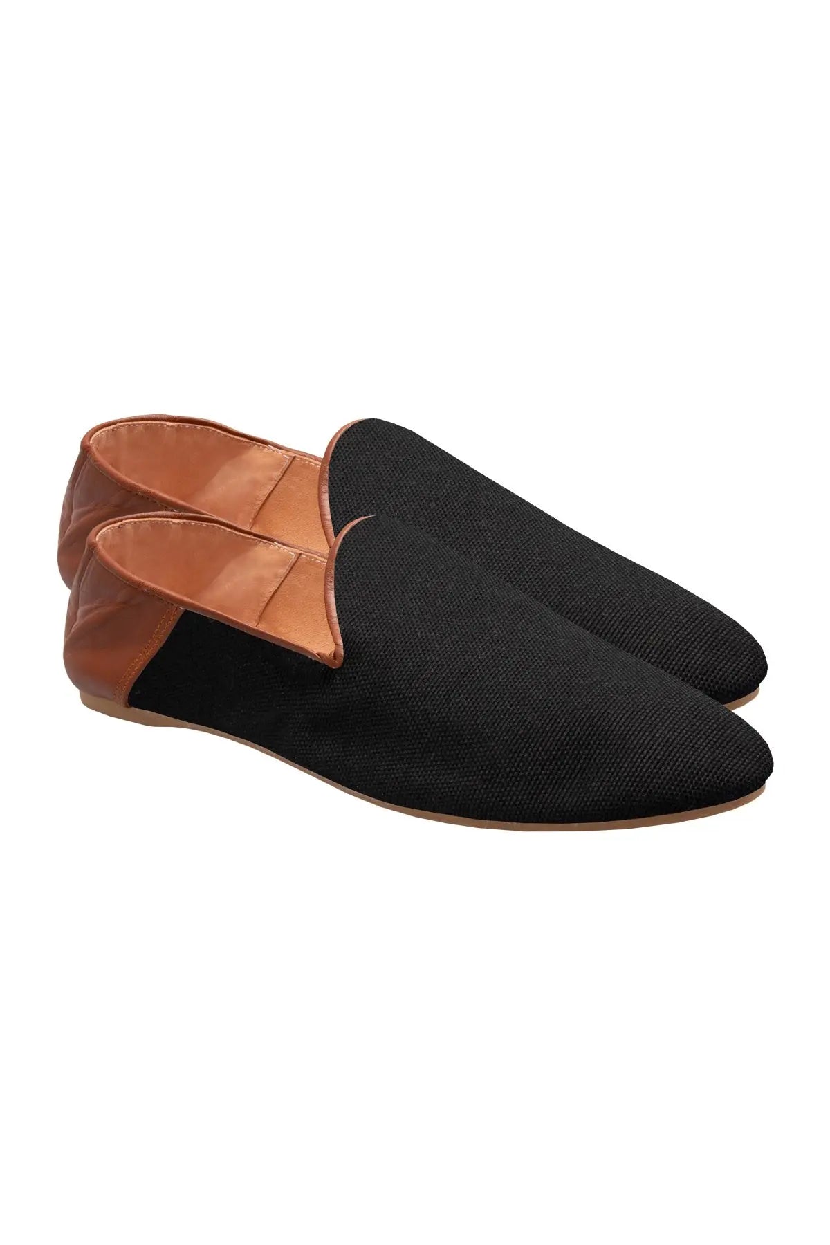 Black Canvas & Leather Slipper Liwan