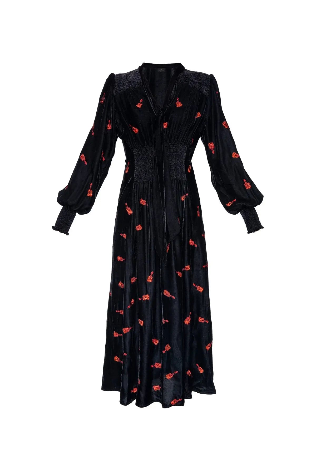Velvet Boho Guitar Dress - Black Debonnaire