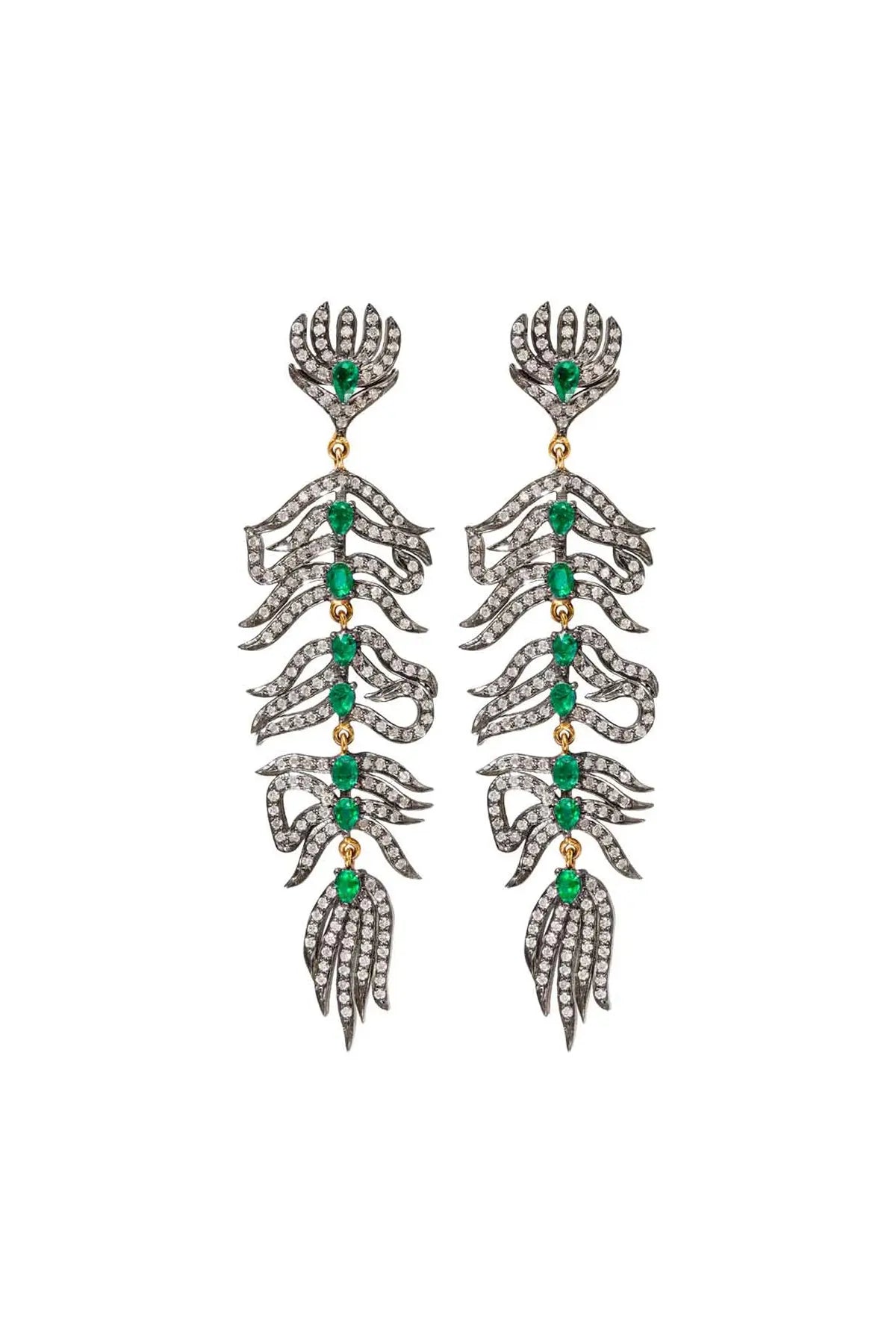 Diamond Feather Earrings with Emerald Inset The Gem Palace