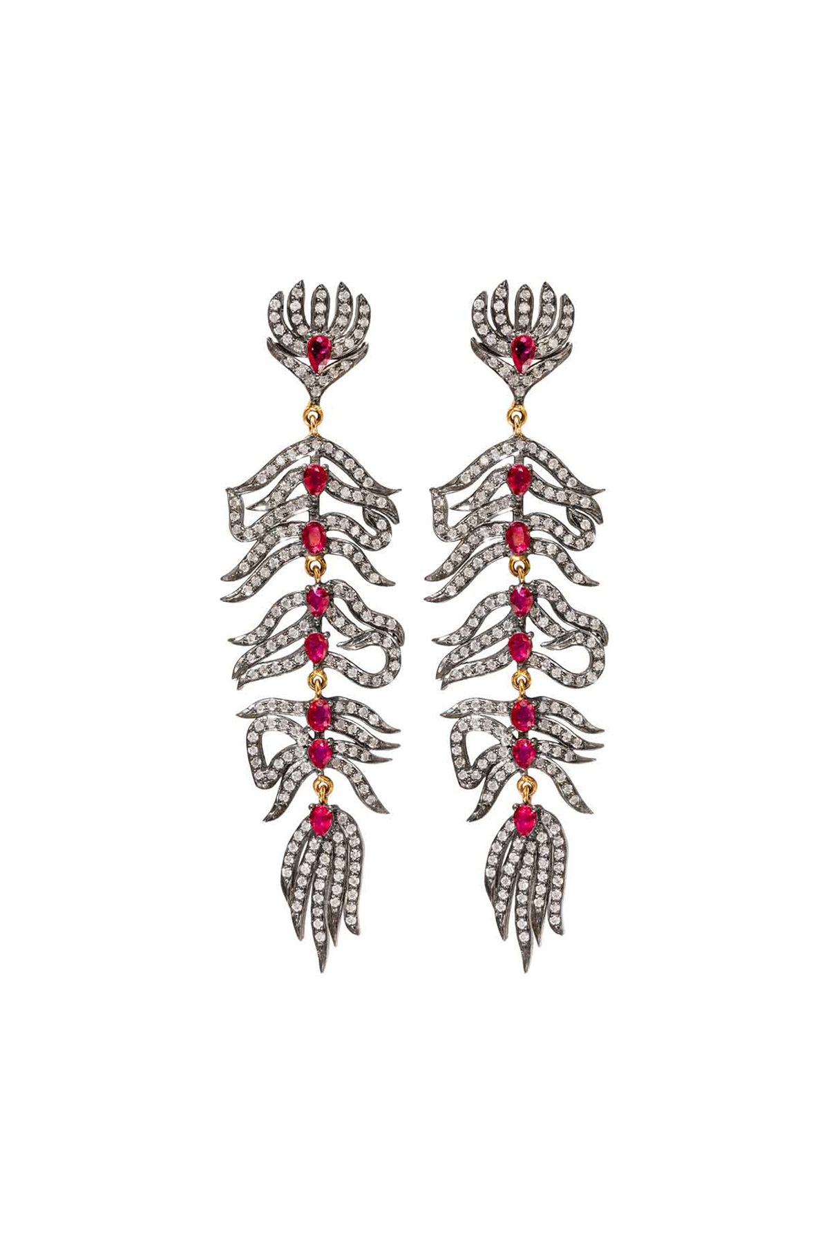 Diamond & Ruby Feather Earrings