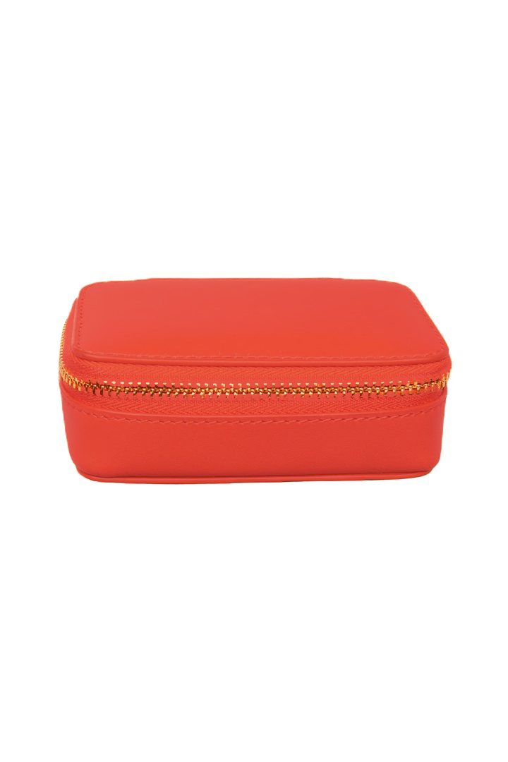 Leather Jewellery Zip Case - Red