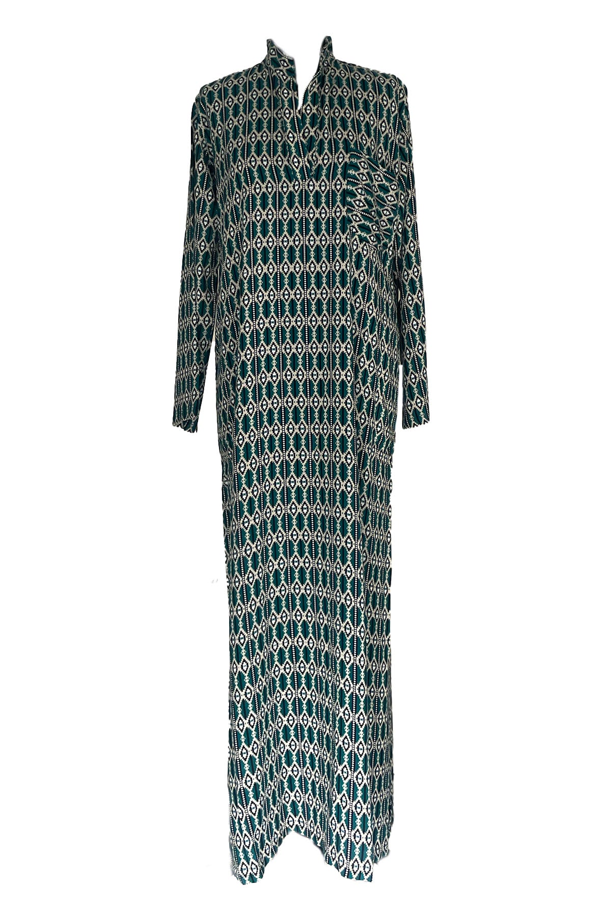 Women's Moroccan Abaya Kaftan - Green Ikat