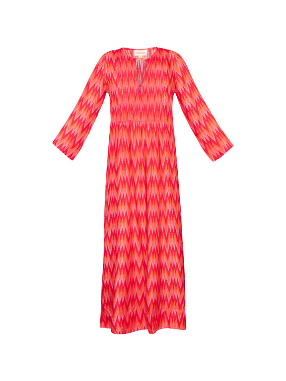 Heidi Silk Dress - Orange Ikat