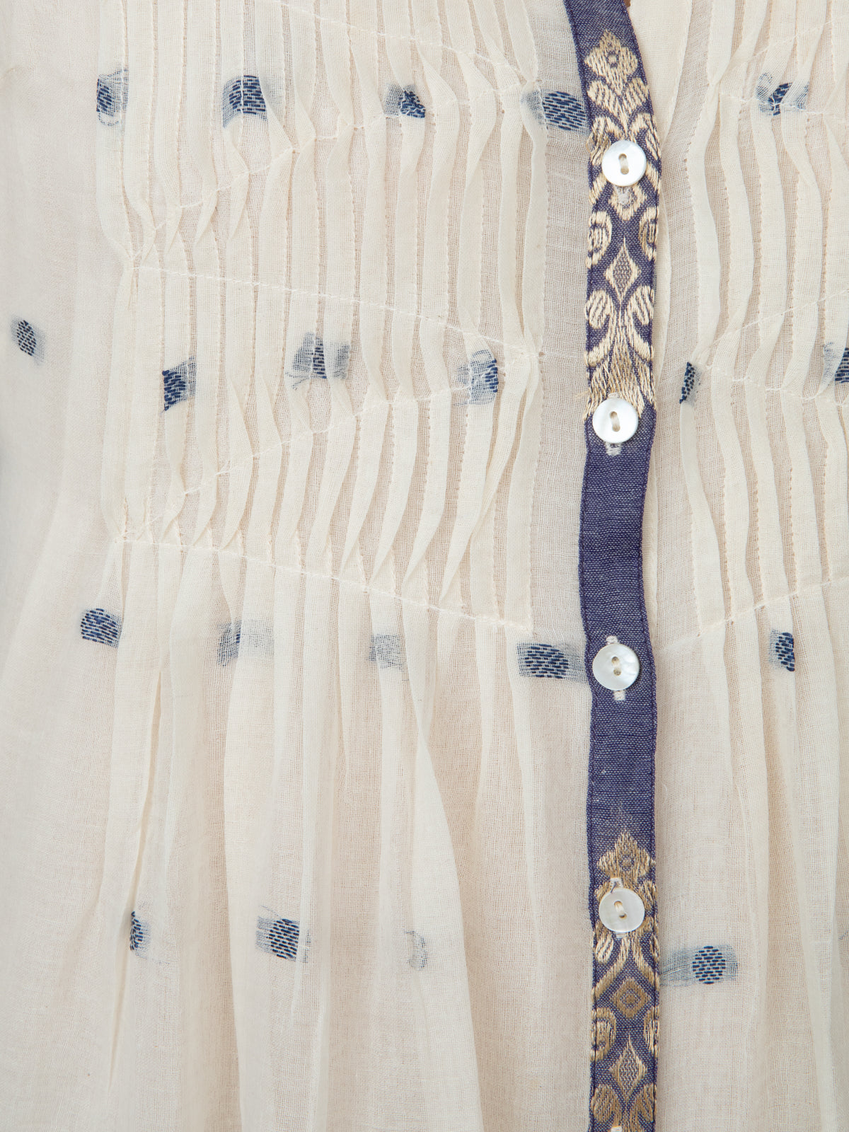 Longfrill Cotton Dress - Off White & Navy