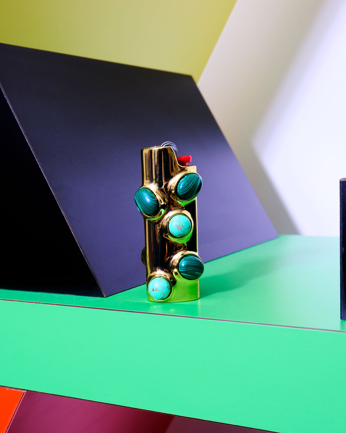 Edie Parker Stoned Lighter Case in Malachite, styled