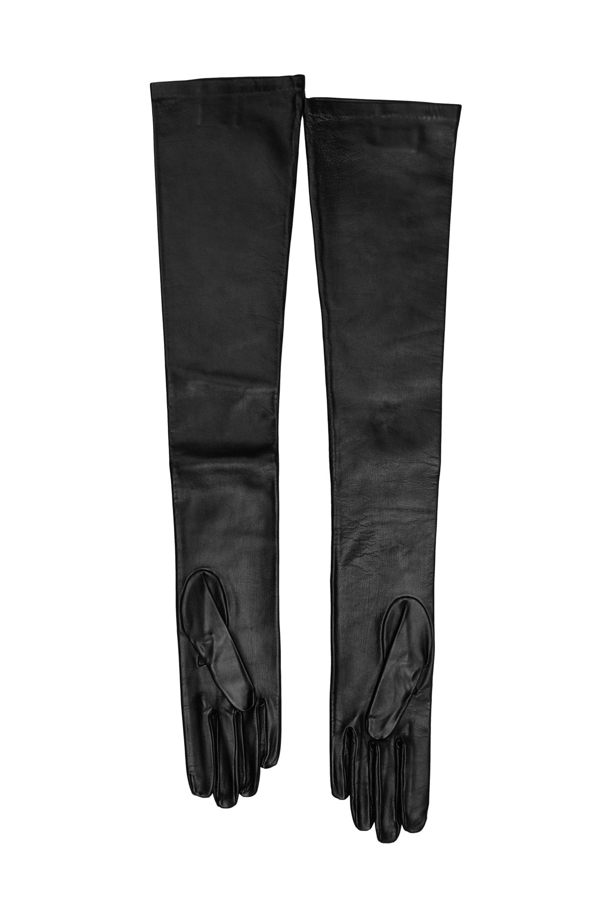 Long Leather Gloves - Black