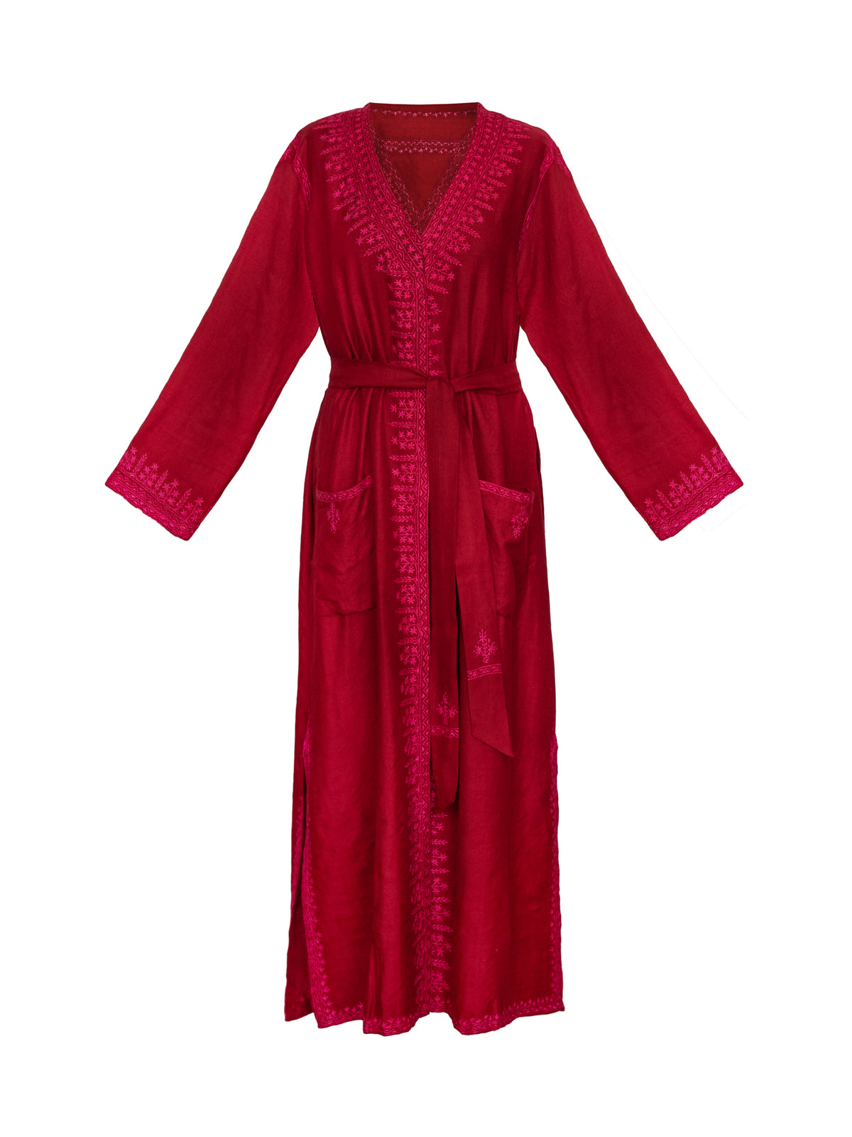 Red & Pink Embroidered Cashmere Dressing Gown