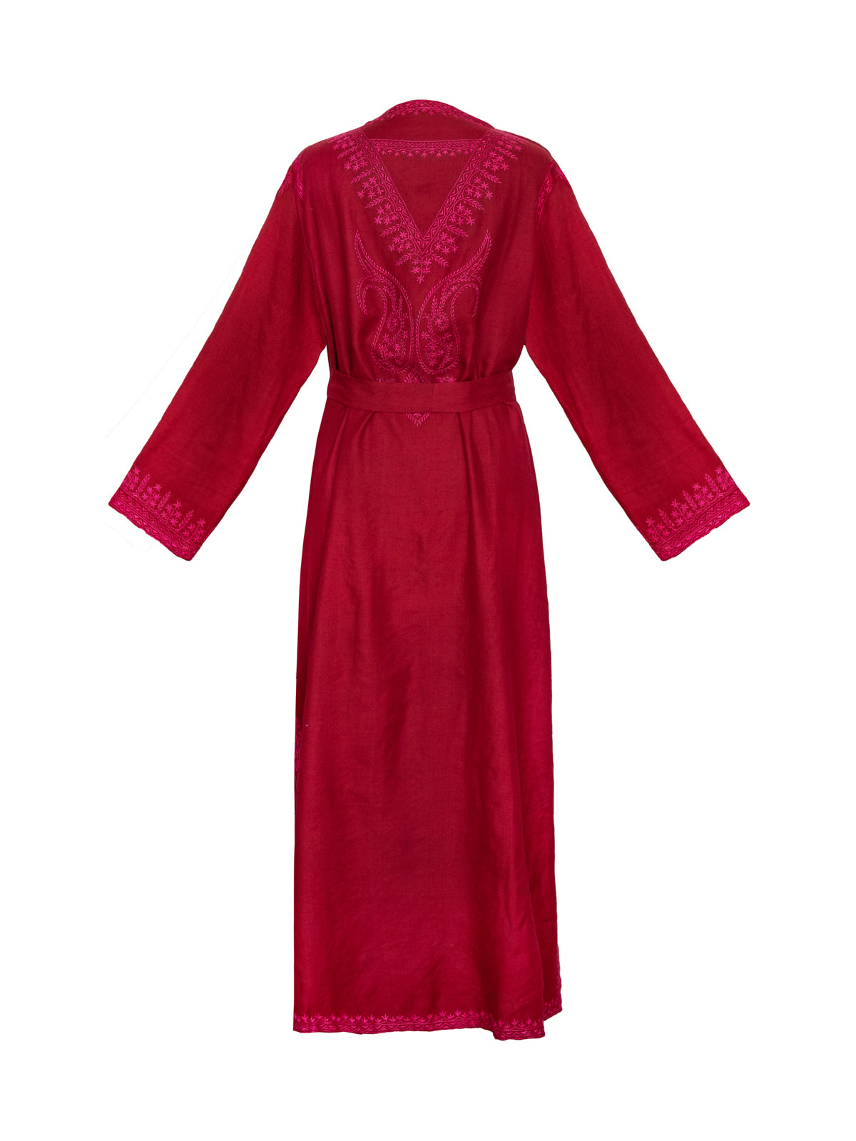 Red & Pink Embroidered Cashmere Dressing Gown