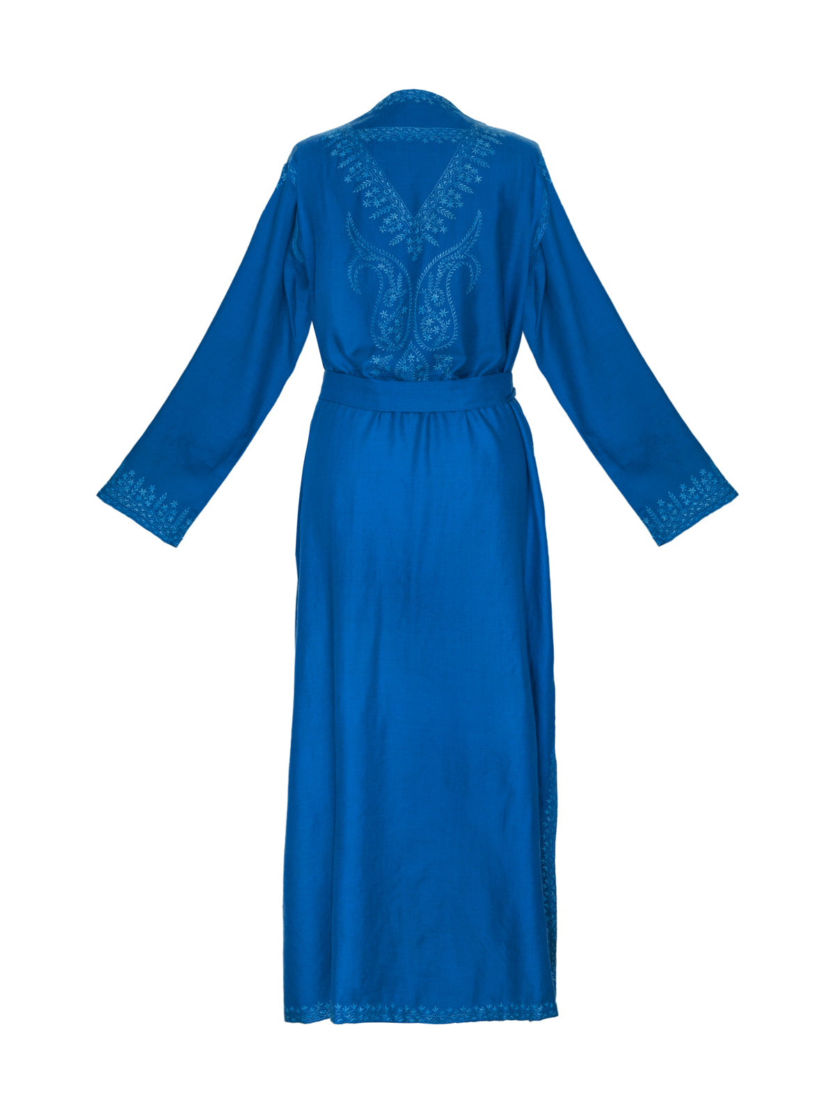 Hand Embroidered Cashmere Dressing Gown - Blue on Blue