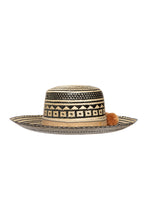 Load image into Gallery viewer, Straw Hat - Black with Brown PomPoms