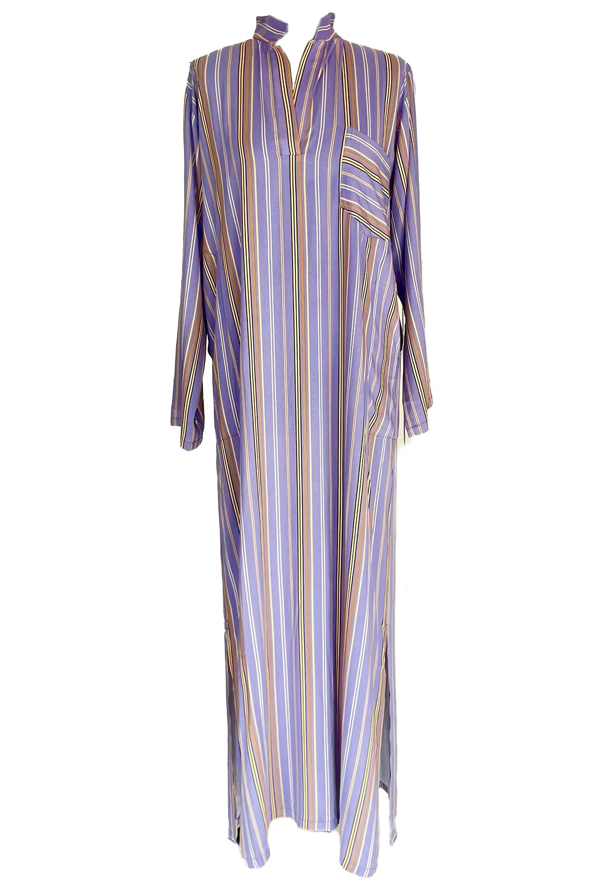 Women's Moroccan Abaya Kaftan - Blue Beige Stripe