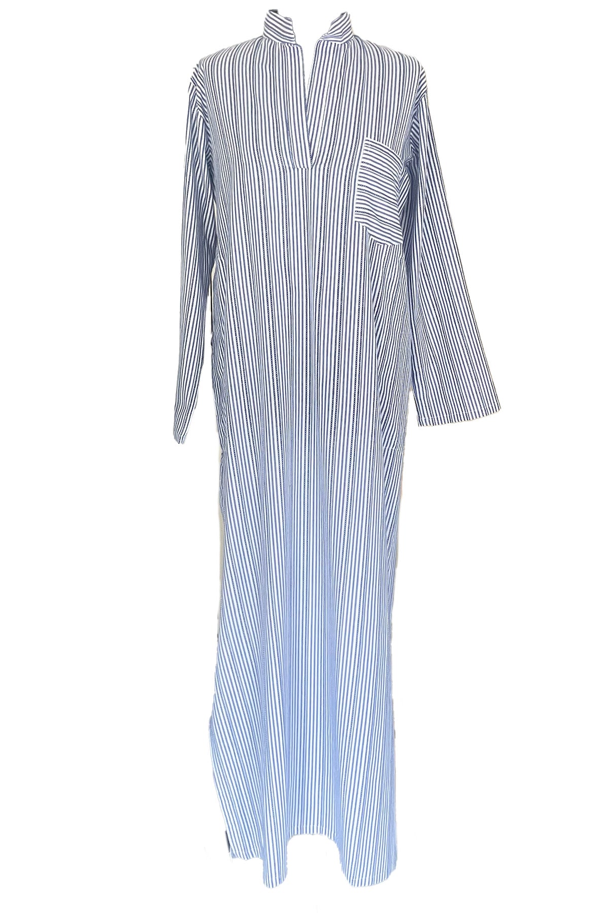 Womens Moroccan Abaya Kaftan - Blue White Stripe on Stripe