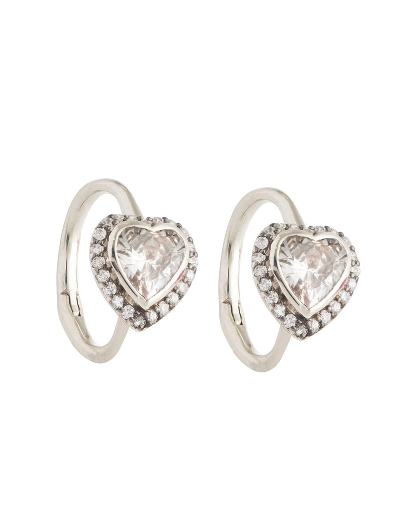 White Rhodium Zircon Heart Cuff Hoop Earrings