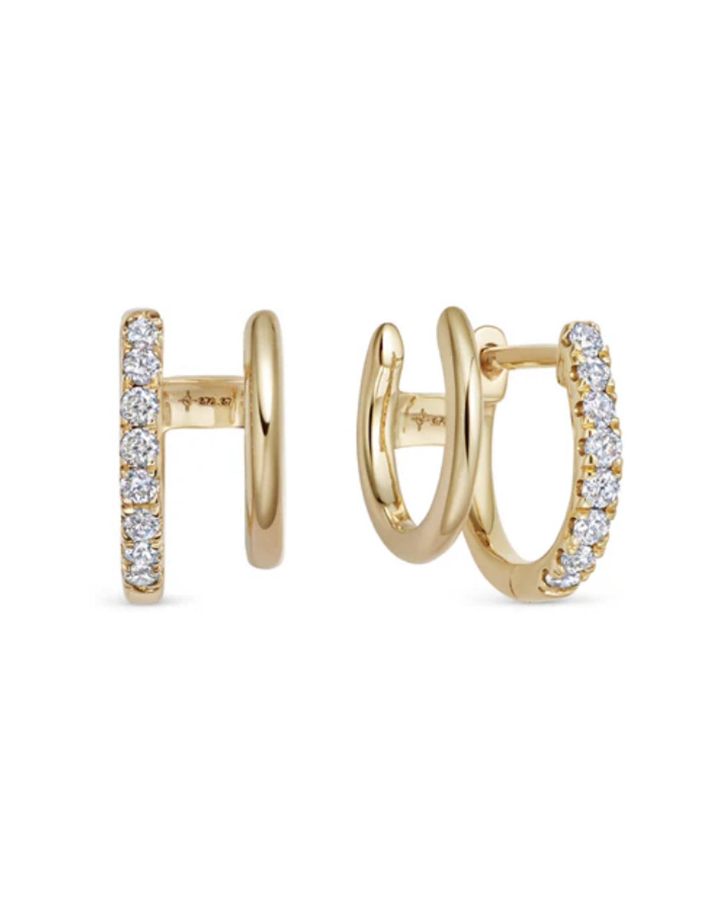 Luminary Double Diamond and Gold Hoops