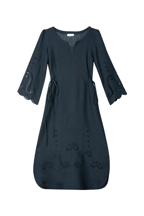 Iphigenia Linen Midi Dress - Midnight Blue